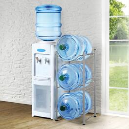 Oumilen - 3-Tier Water Bottle Rack, Heavy Duty Metal 5 Gallon Water Jug Stand with Adjustable Feet, Silver - Silver