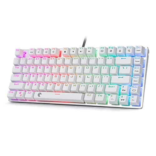 Earthley Blooms - E-yooso Z-88 Rgb Mechanical Gaming Metal Panel Blue Switches - Clicky Compact Hot Swappable For Pc And White - 81 keys, blue switch