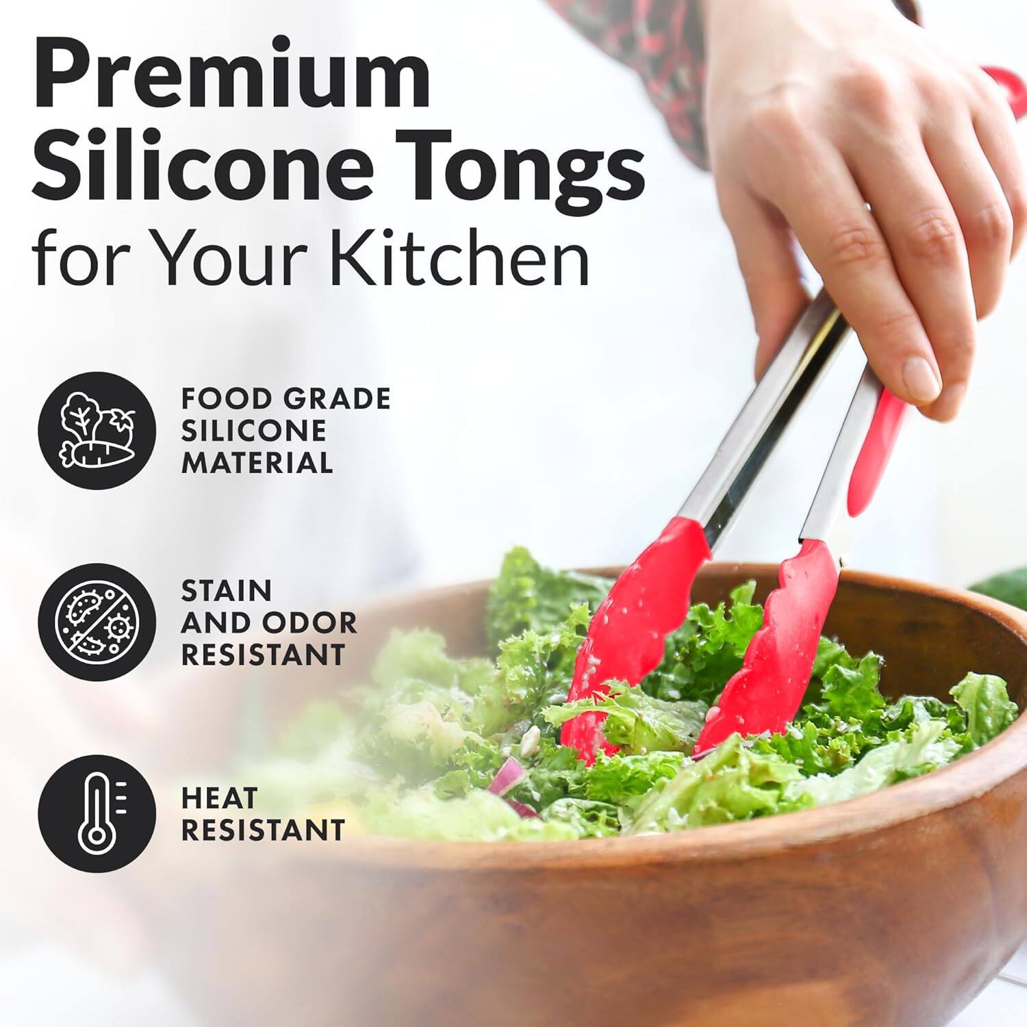 Premium Silicone Tongs for Your Kitchen, Food Grade Silicone Material, Stain and Odor Resistant, Heat Resistant