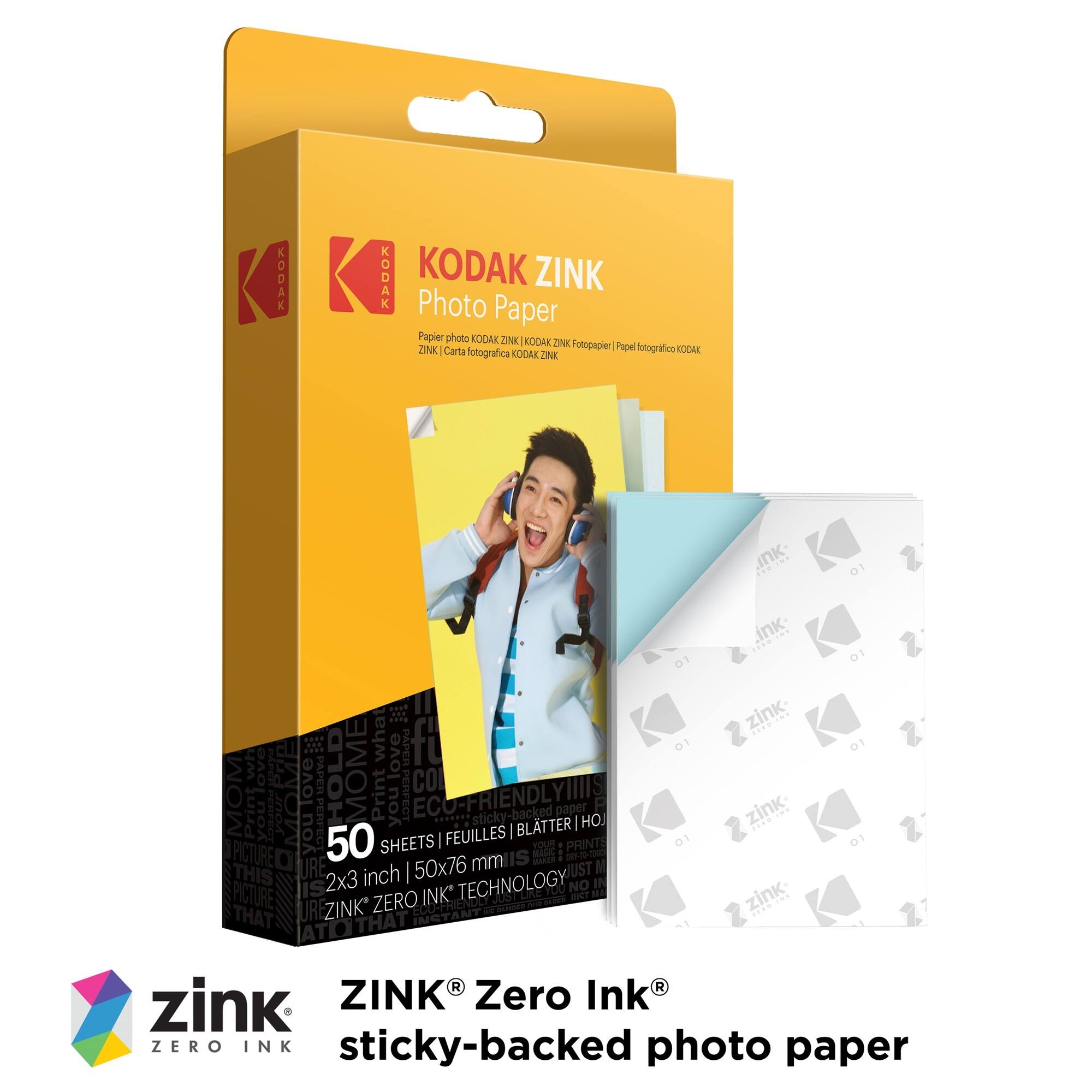 KODAK ZINK Photo Paper Papier photo KODAK ZNK KODAX ZIE ZNK Carta Fotopapier Papel otografics KOOM fotografica KOCAX ZIK inK 01 what ove PPPEn fu wh Ove  30D TE ove PLPER HOLD MOME PAPERPERFECT CO MOM Print no PERFE RIENDLYIIIIS Prin your sticky-backed paper you you PERFECT FEUILLES | BLATTER I HO 50 SHEETS mm IS TOUS : 081-10-1000 PRINTS inch I 50x76 JUST 2x3 TECHNOLOGY NO PICTURE ZINK ZERO INK THAT 01 01 .ink zink TENe zink .. zink TN 01 01 01 R R zink ZINK Zero Ink ZERO INK sticky-backed photo paper
