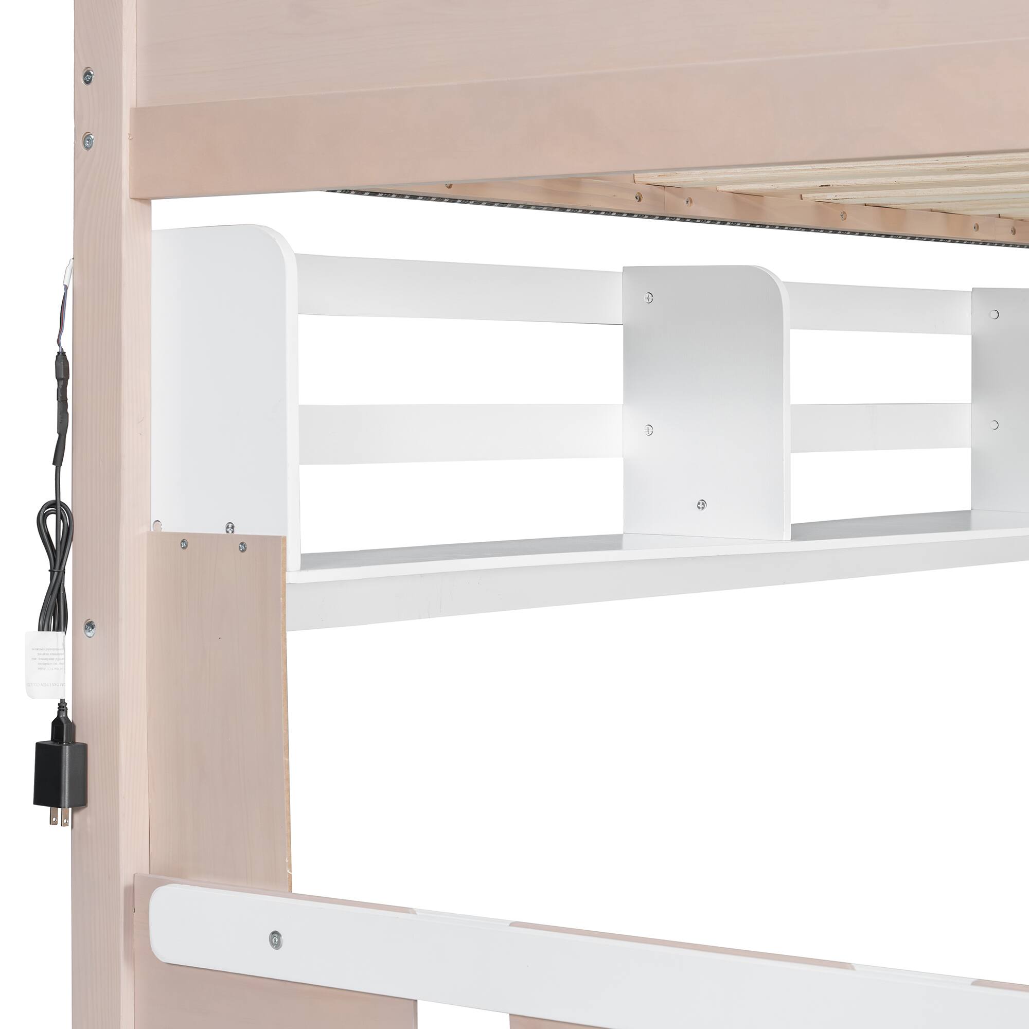 Alt View 4. Anysun - Twin Size Castle Style Bunk Bed with 2 Drawers,Shelf,and LED - White.