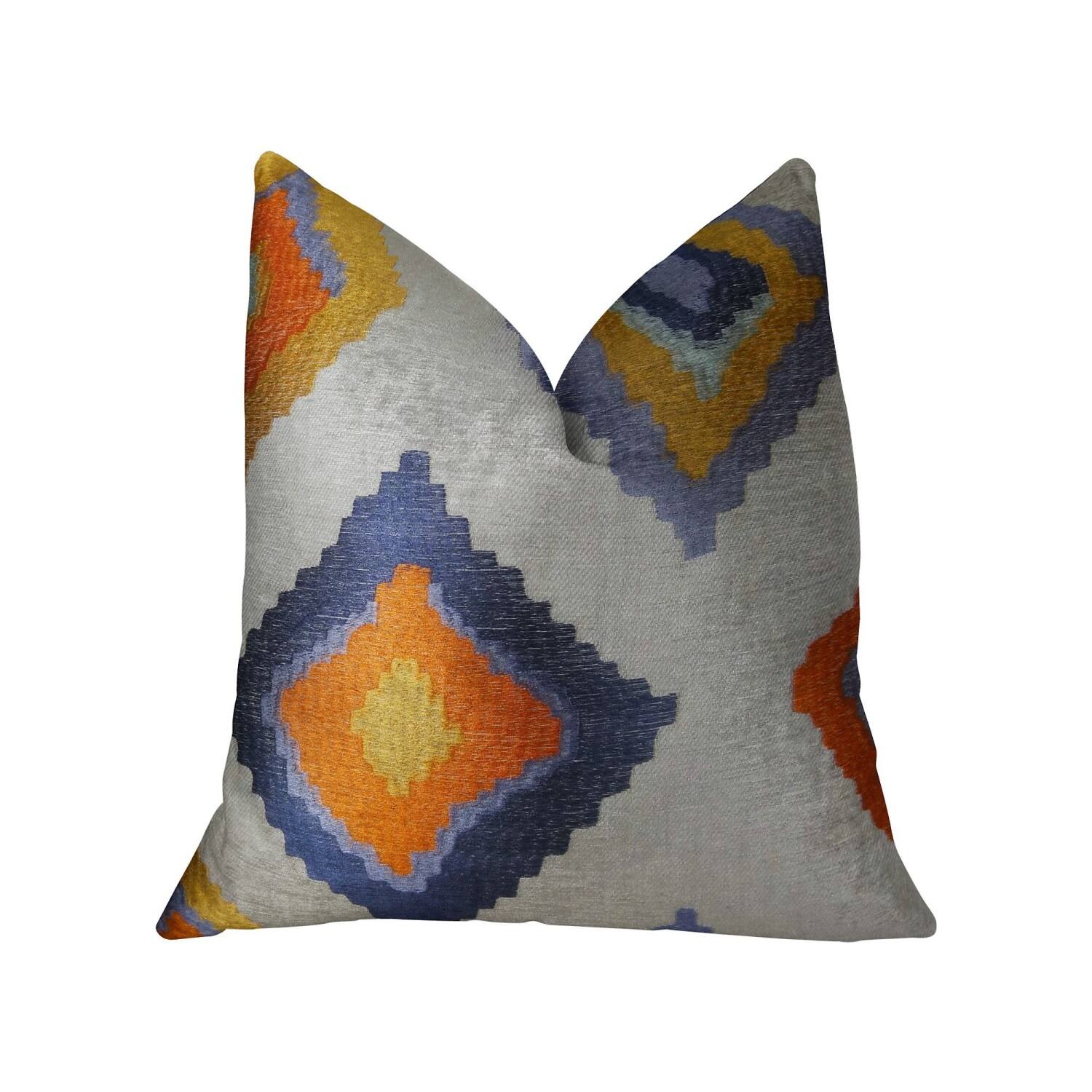 Front. Plutus Brands - Native Trail Cayenne Handmade Throw Pillow (20" x 30" Queen) - Purple, Orange, White.