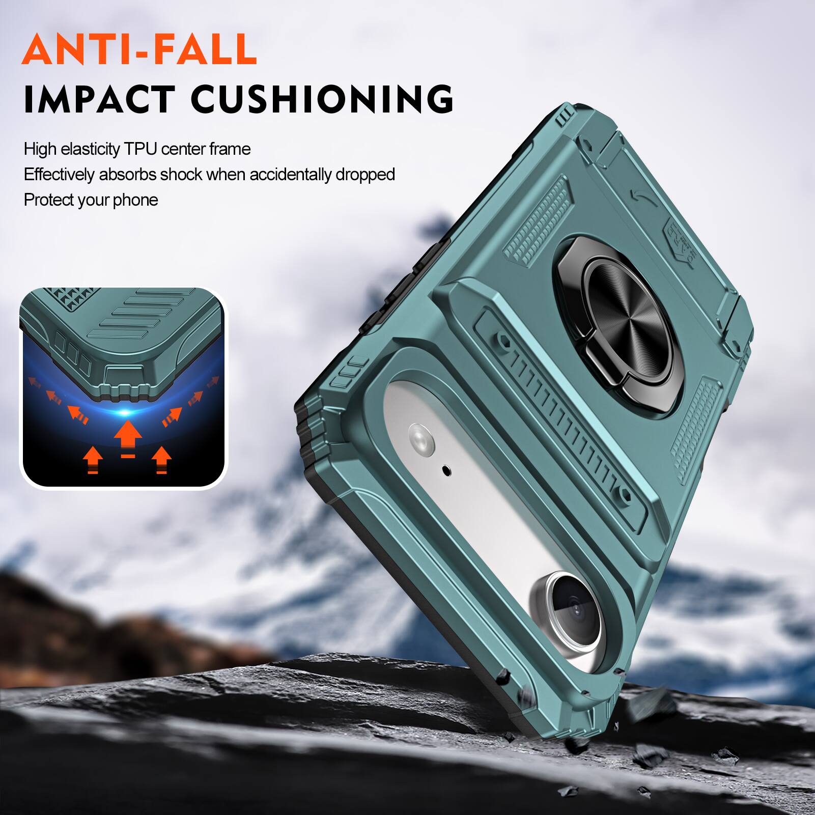 ANTI-FALL IMPACT CUSHIONING

High elasticity TPU center frame
Effectively absorbs shock when accidentally dropped
Protect your phone