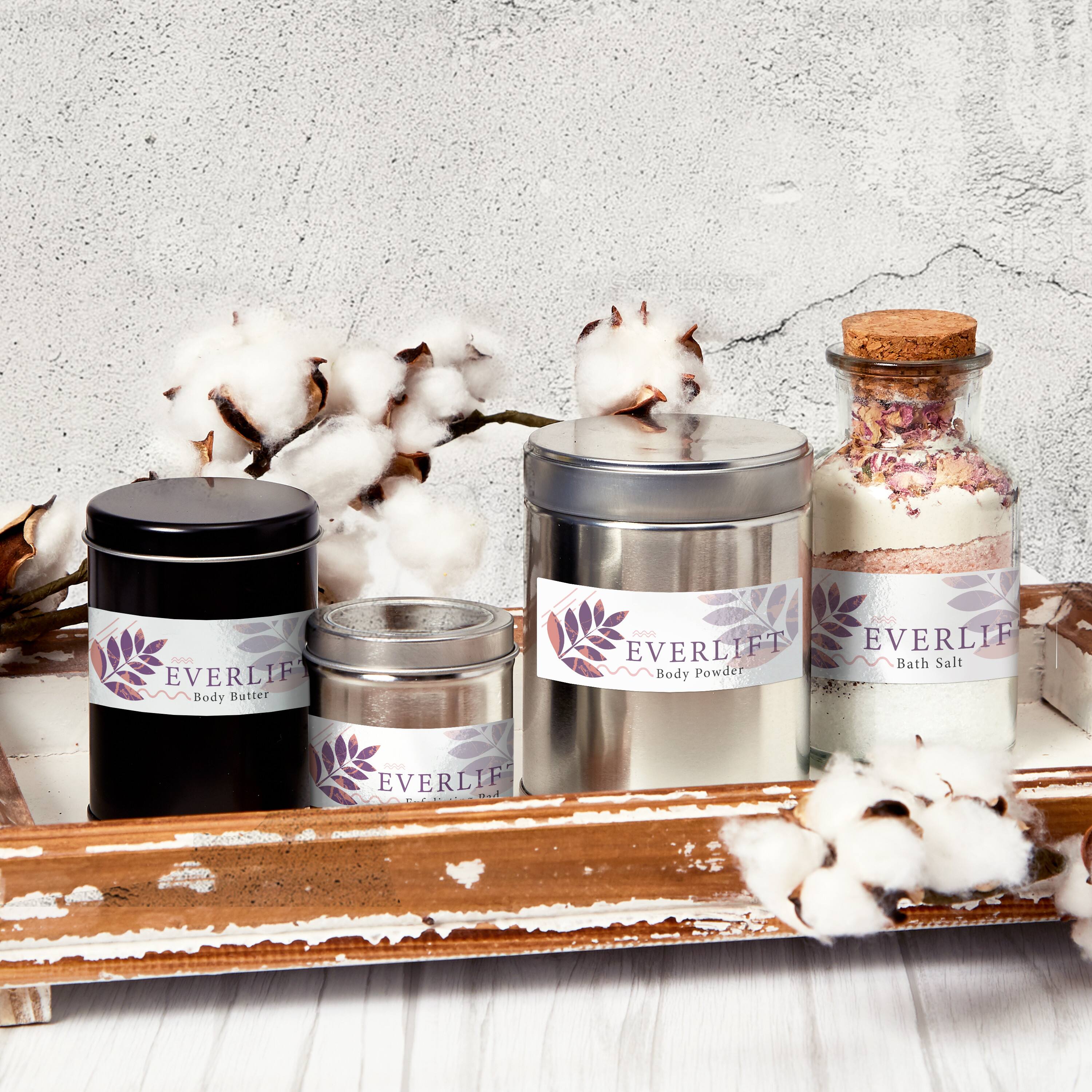 An EVERLIFT Body Butter, EVERLIFT Bath Salt, EVERLIFT Body Powder, EVERLIFT N 4