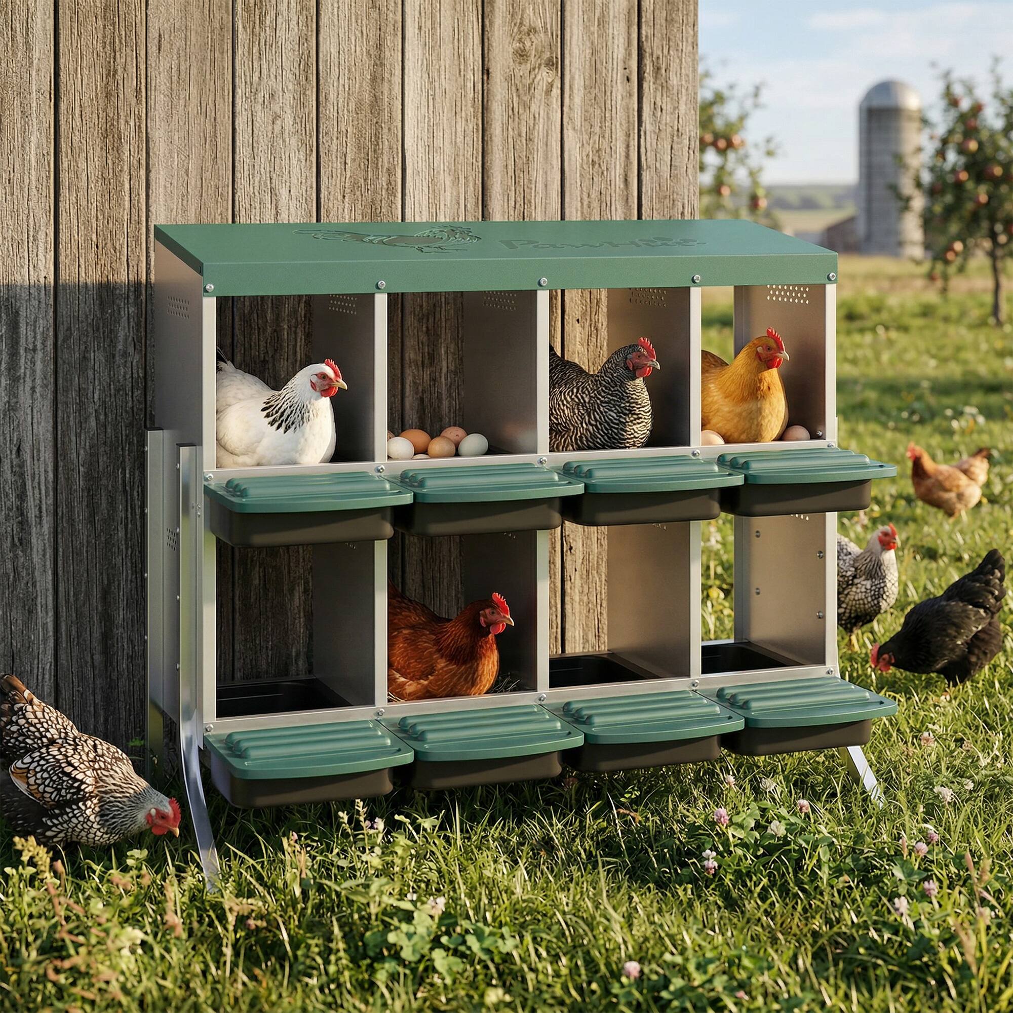 Alt View 1. Pawhut - Nesting Boxes, 8 Compartment Metal Nesting Boxes for Chickens - Silver.