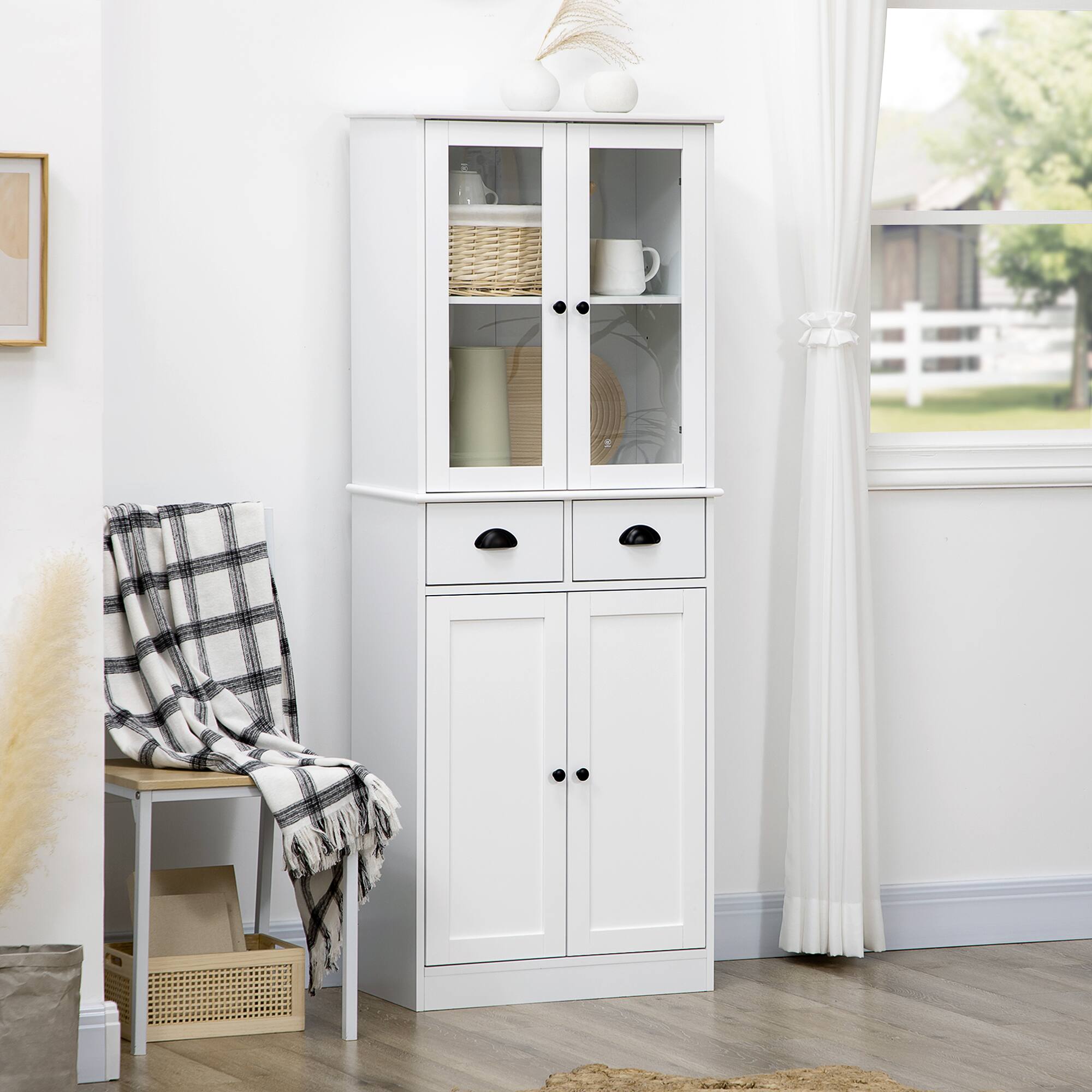 Alt View 1. Homcom - 61" Freestanding Kitchen Pantry, Traditional Style Storage Cabinet with Soft Close Doors, Adjustable Shelves - White.