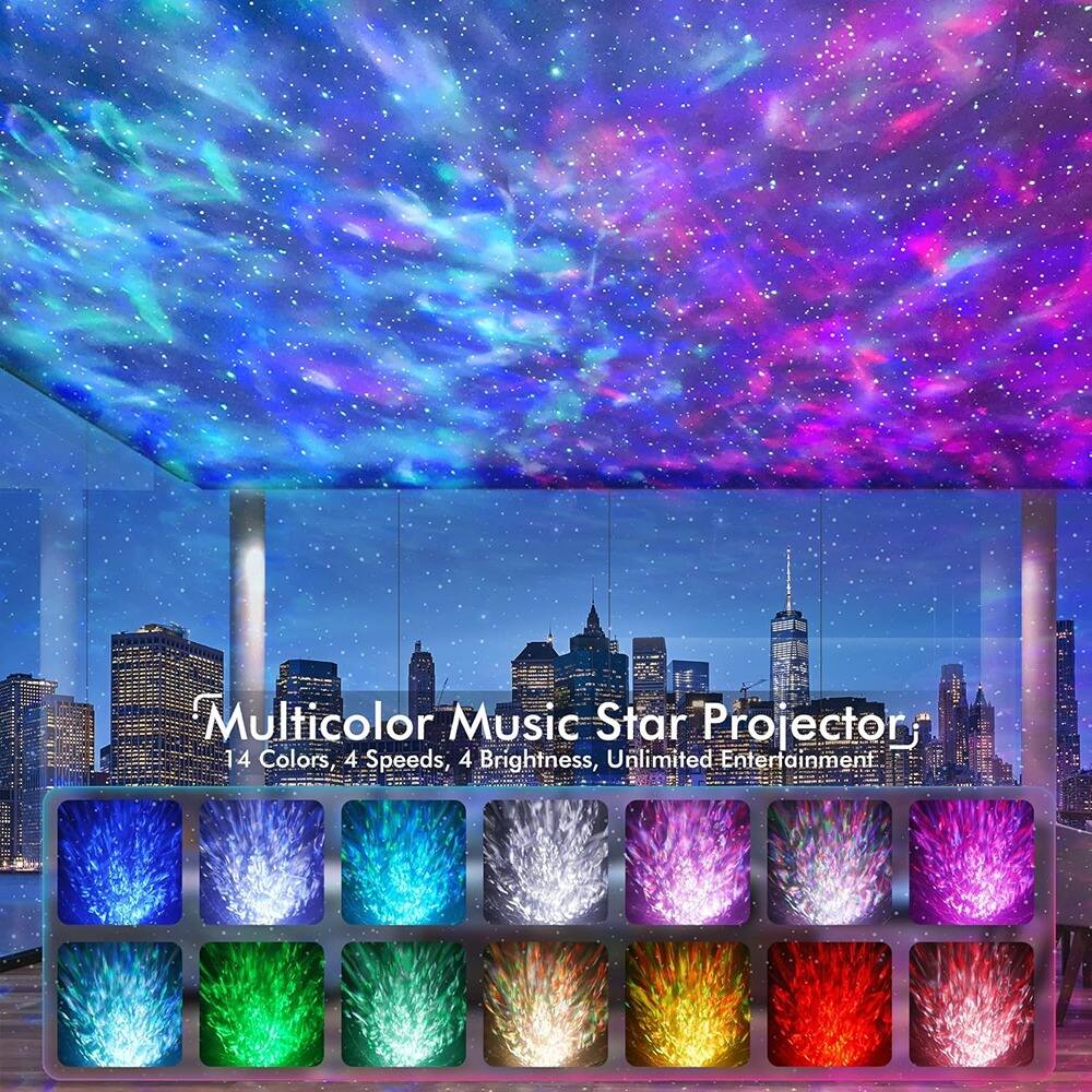 Multicolor Music Star Projector  
14 Colors, 4 Speeds, 4 Brightness, Unlimited Entertainment