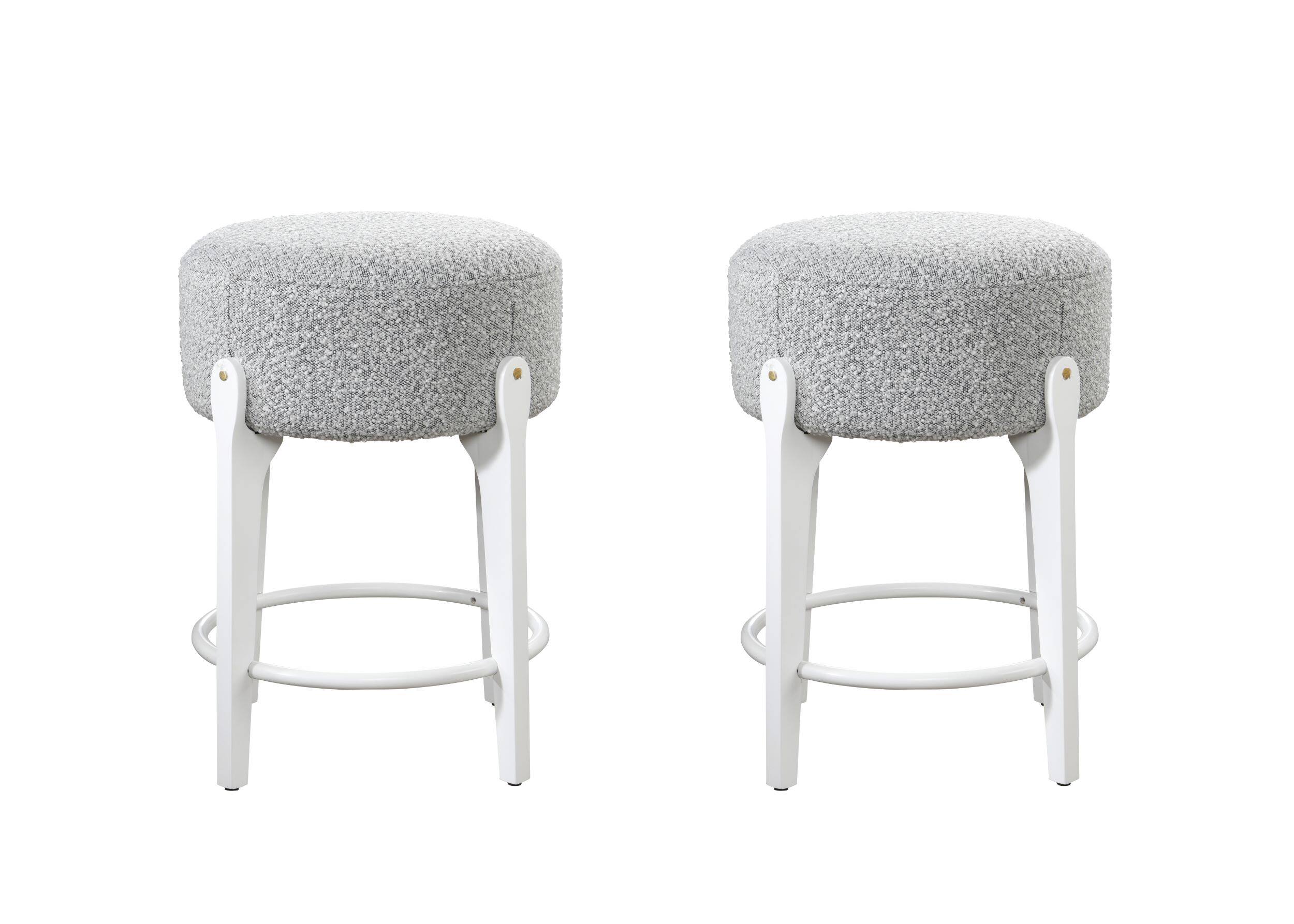 Alt View 1. LuXeo - Ellie 24 in. White Backless Wood Counter Stool with Gray Boucle Fabric Seat (Set of 2) - White/Gray.