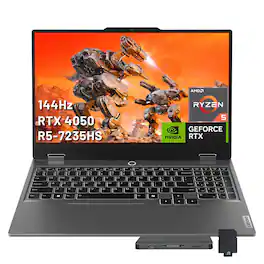 Lenovo - LOQ 15.6" FHD Gaming Laptop,AMD Ryzen 5 7235HS,16GB DDR5,1TB SSD+1TB Dock Set,GeForce RTX 4050,Win 11 Pro,Grey - Gray