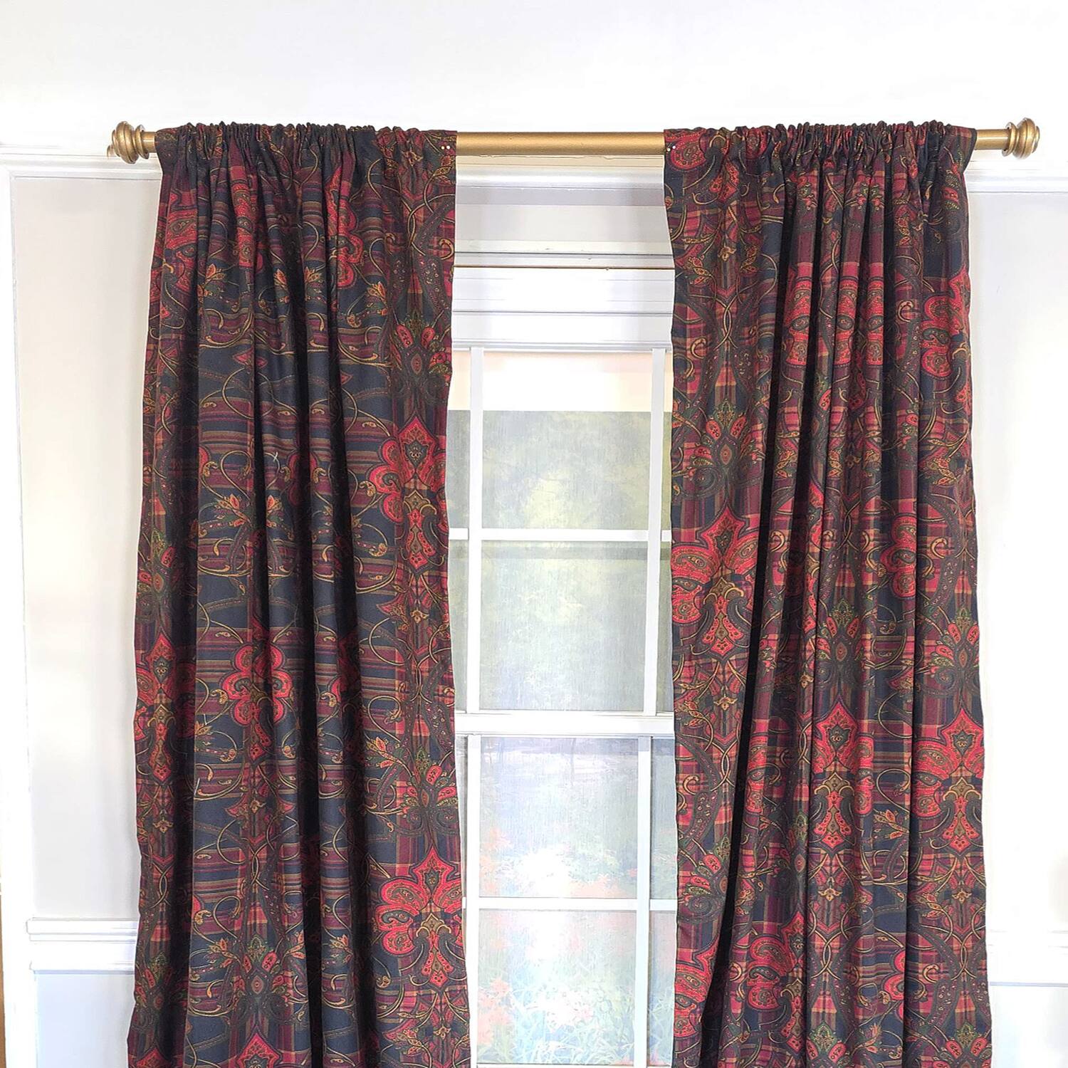 Angle. RLF Home - RLF Home Espadas 100% Cotton Rod Pocket Window Curtain set of 2 Panels 100" x 84" Burgundy - Burgundy.