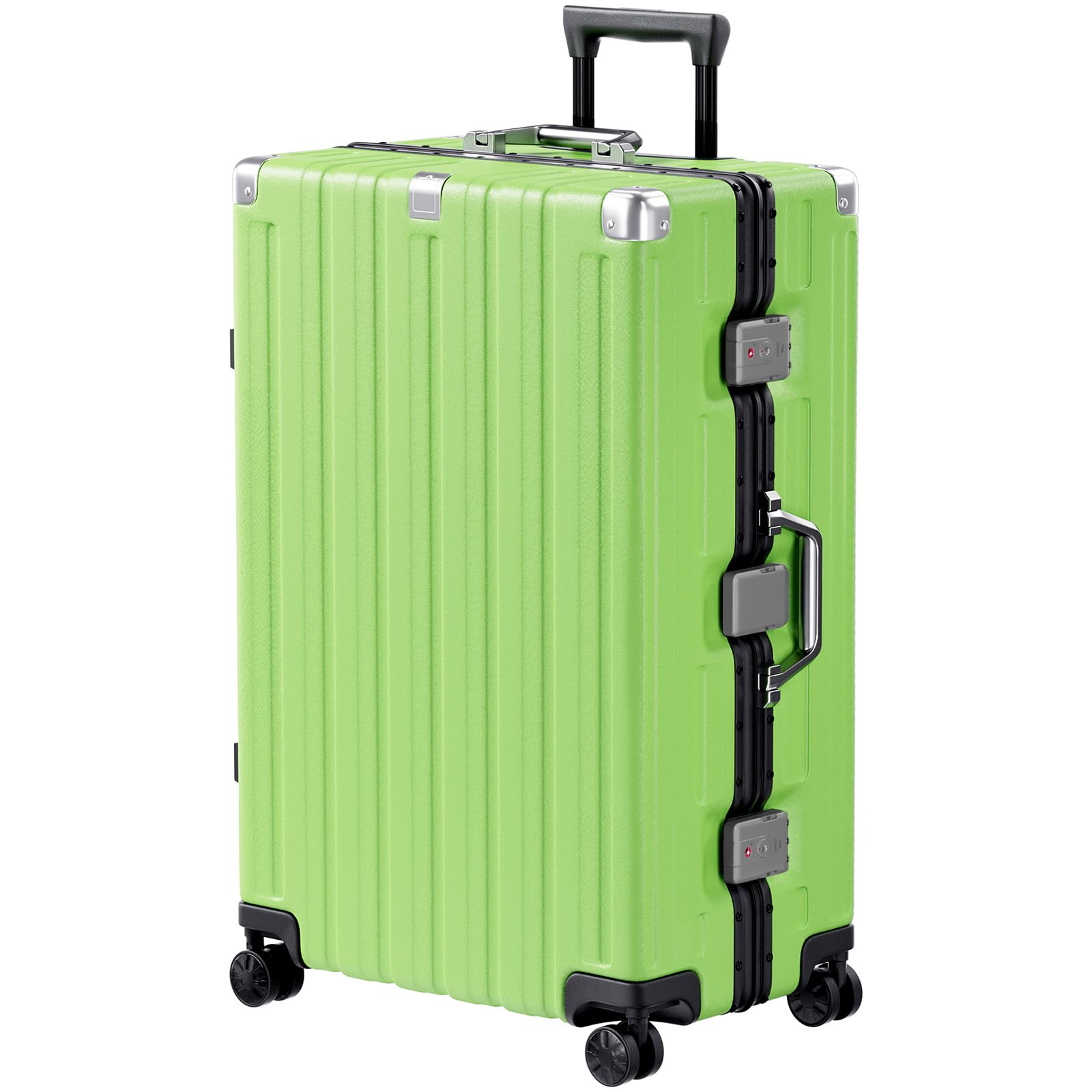 Front. Brick Attic - 28 Inch Aluminum Frame Luggage  Checked Suitcase with Spinner Wheels TSA Approved No Zipper Hard Shell Luggage - Green.