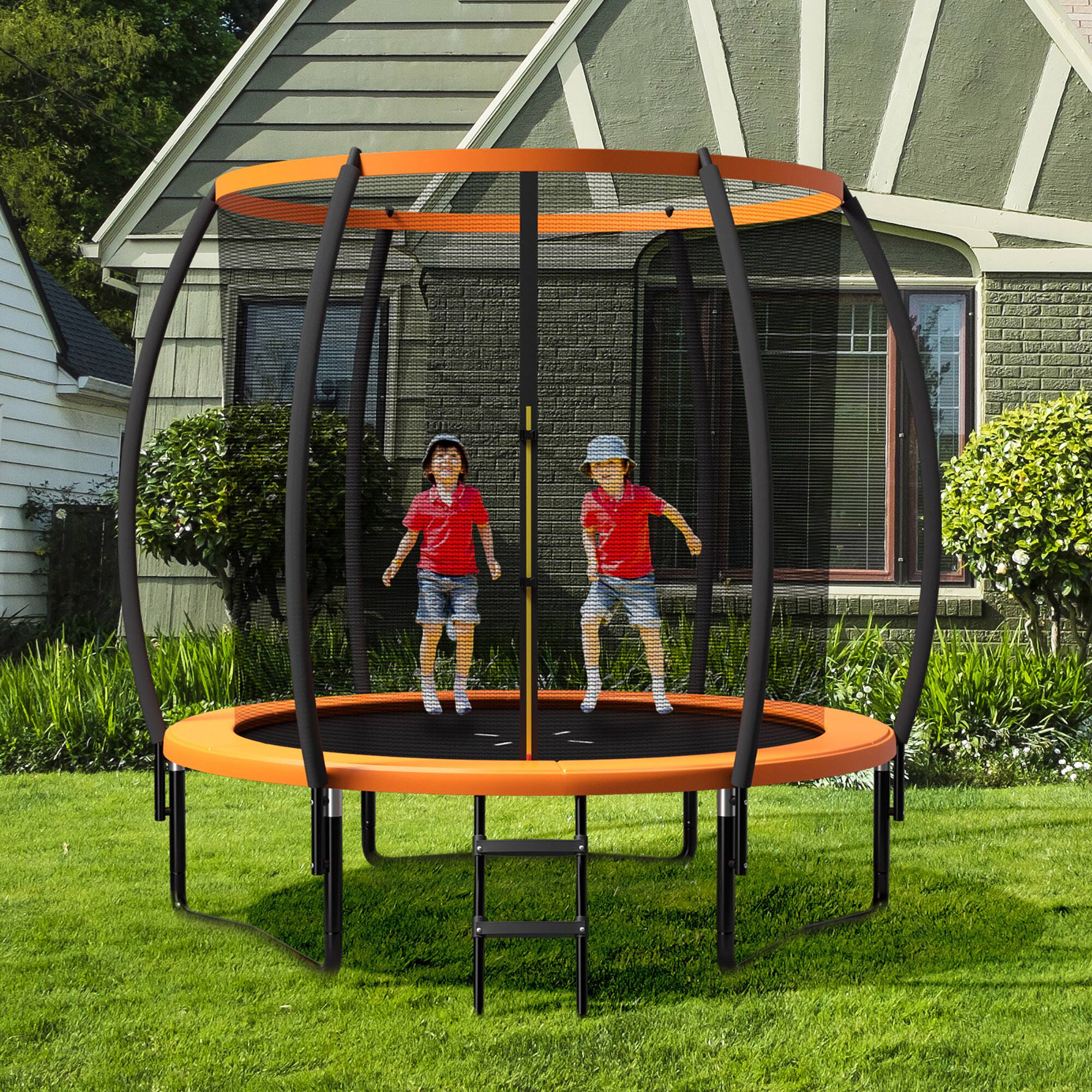 Alt View 8. Gymax - Gymax 12FT Recreational Trampoline w/ Ladder Enclosure Net Safety Pad Outdoor - Orange.