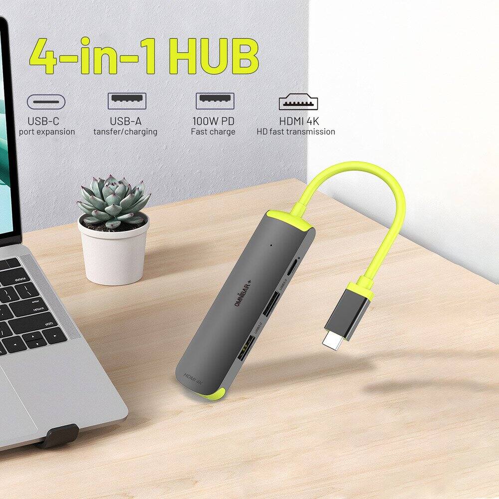 4-in-1 HUB  
USB-C port expansion  
USB-A transfer/charging  
100W PD Fast charge  
HDMI 4K HD fast transmission