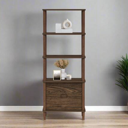 Front. Teamson Home - Teamson Home Ellery 5-Tier Storage Cabinet with Open Shelves, Walnut - Brown.