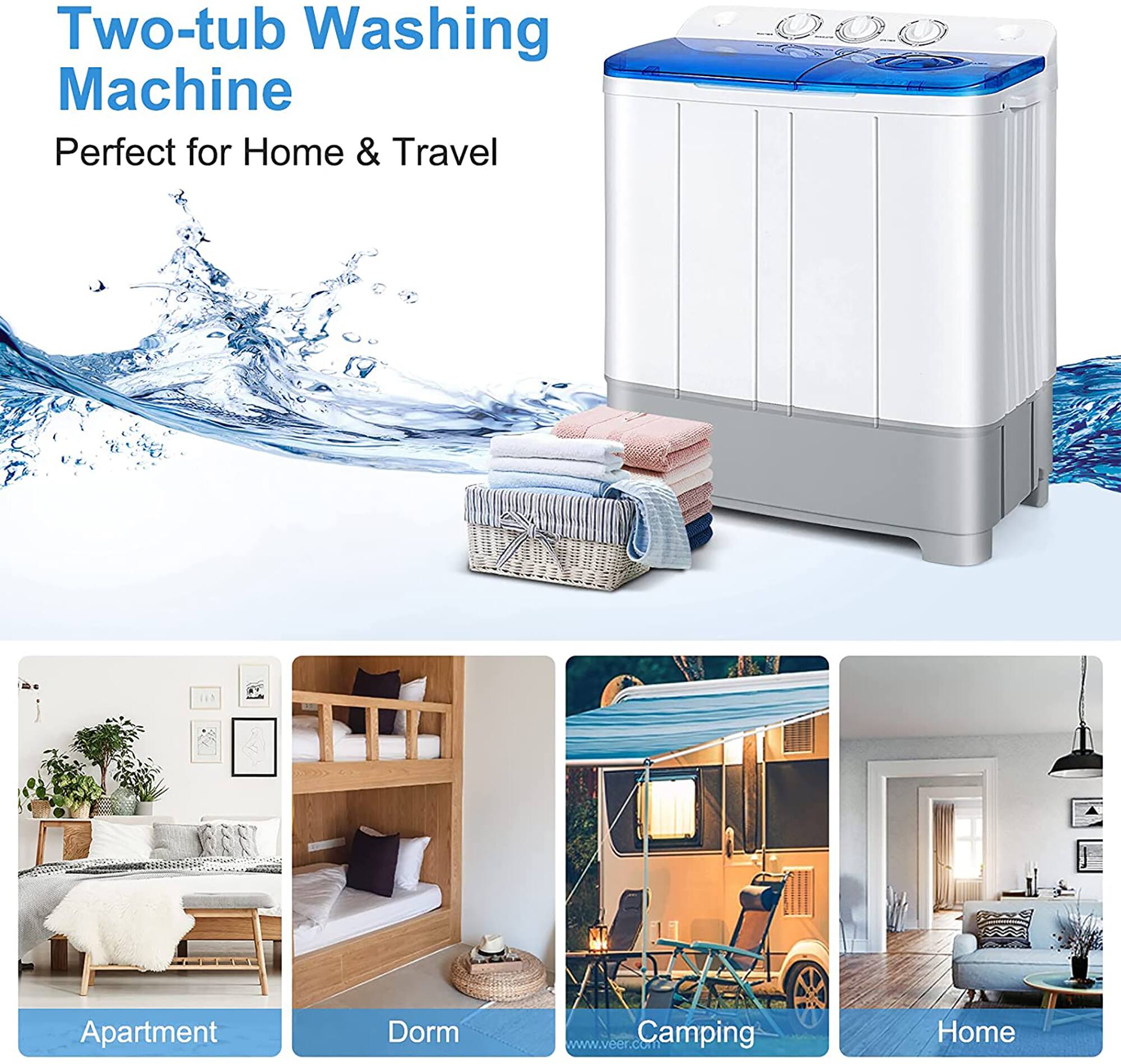 Two-tub Washing Machine Perfect for Home & Travel: Apartment, Dorm, Camping, Home