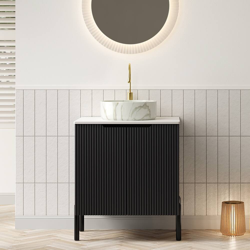 Front. Loheer - Loheer 24 inch bathroom vanity with sink Modern Black Freestanding Cabinet - Black.