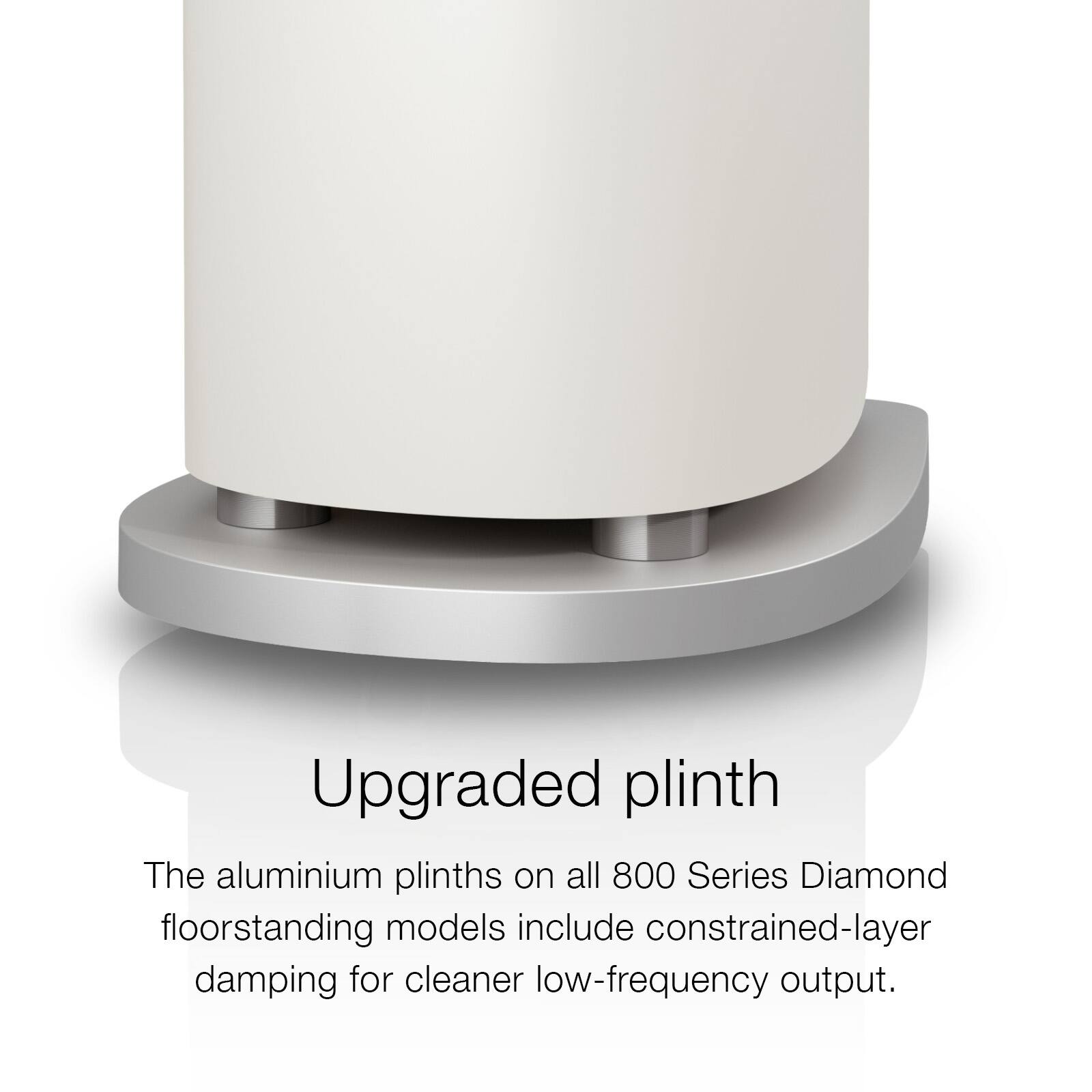 Upgraded plinth

The aluminium plinths on all 800 Series Diamond floorstanding models include constrained-layer damping for cleaner low-frequency output.