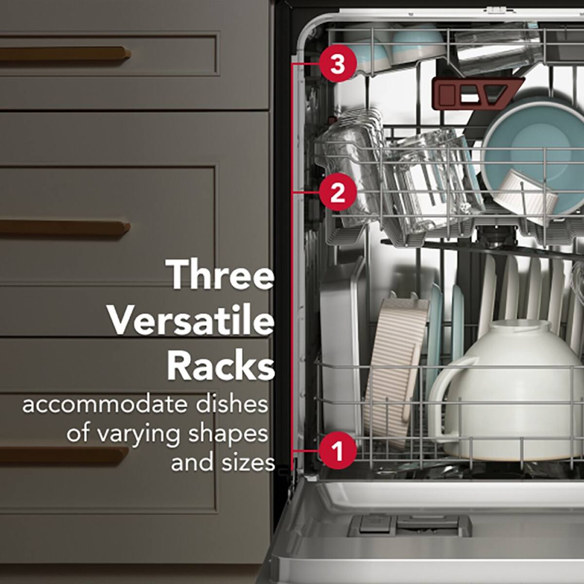 Three Versatile Racks accommodate dishes of varying shapes and sizes