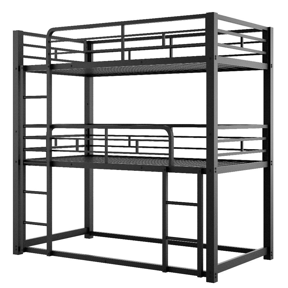 Alt View 8. Loheer - Loheer Metal Triple Bunk Bed Twin Over Twin Over Twin Black Heavy Duty Space Saving Frame - Black.