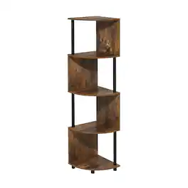 FurniFact - 4-Tier Zigzag Corner Shelf Bookcase, Multi-Level Storage - Amber Pine/Black