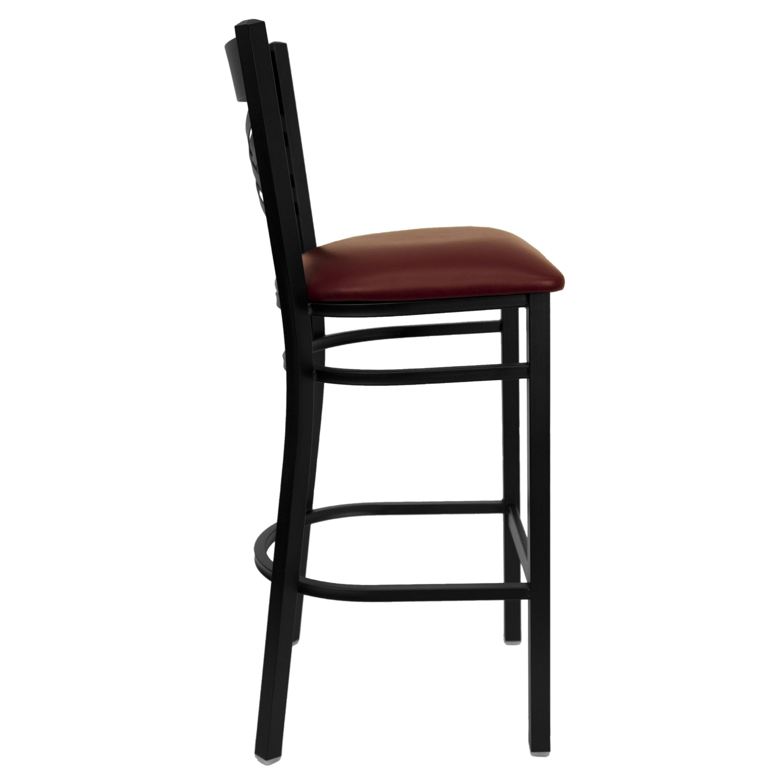 Alt View 5. Emma + Oliver - 2 Pack "X" Back Metal Restaurant Barstool - Burgundy Vinyl Seat/Black Metal Frame.