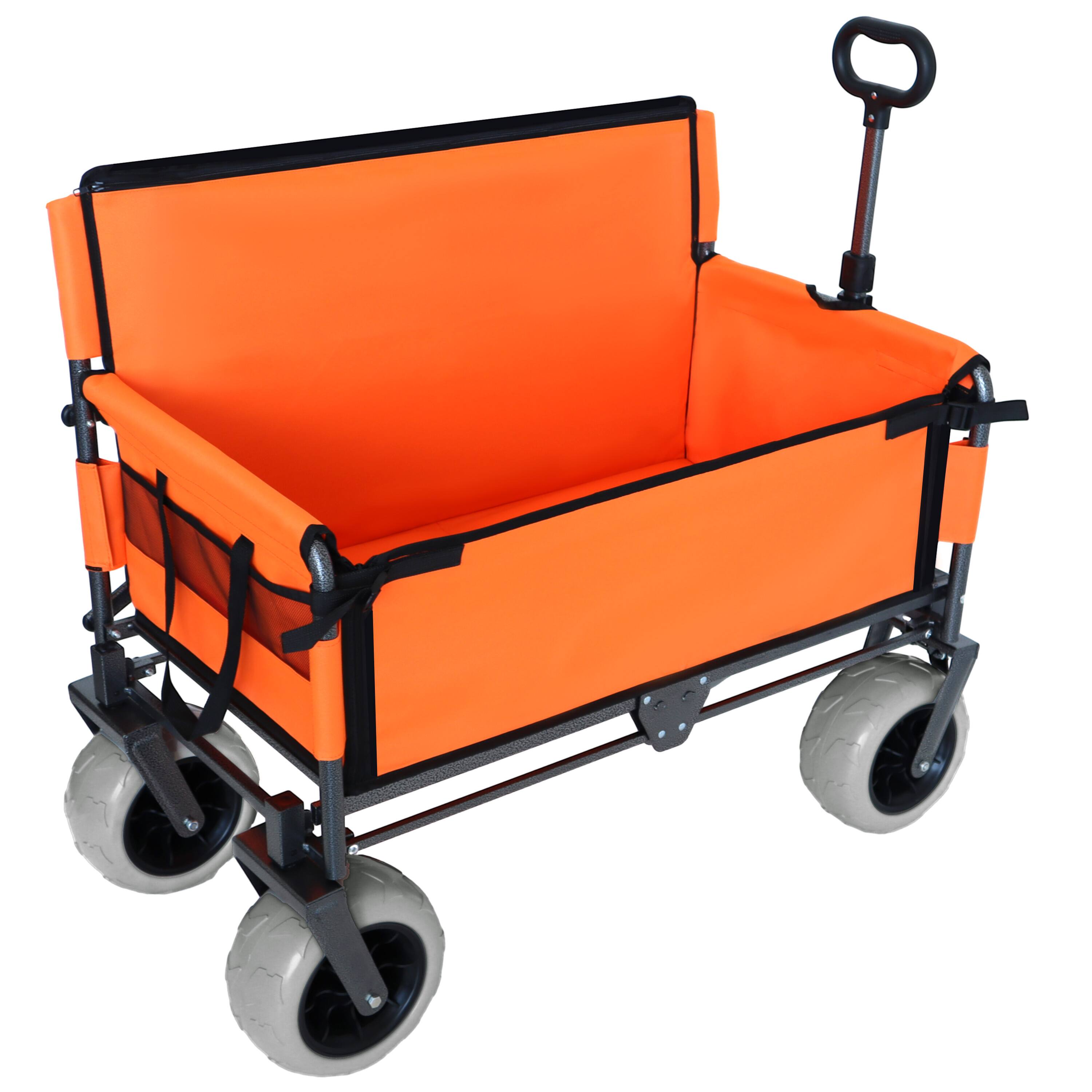 Angle. Mondawe - 3-in-1 500lbs Convertible Folding Wagon Utility Carts - Bench Seat w/ 180L Capacity, All-Terrain Wheels - Orange.