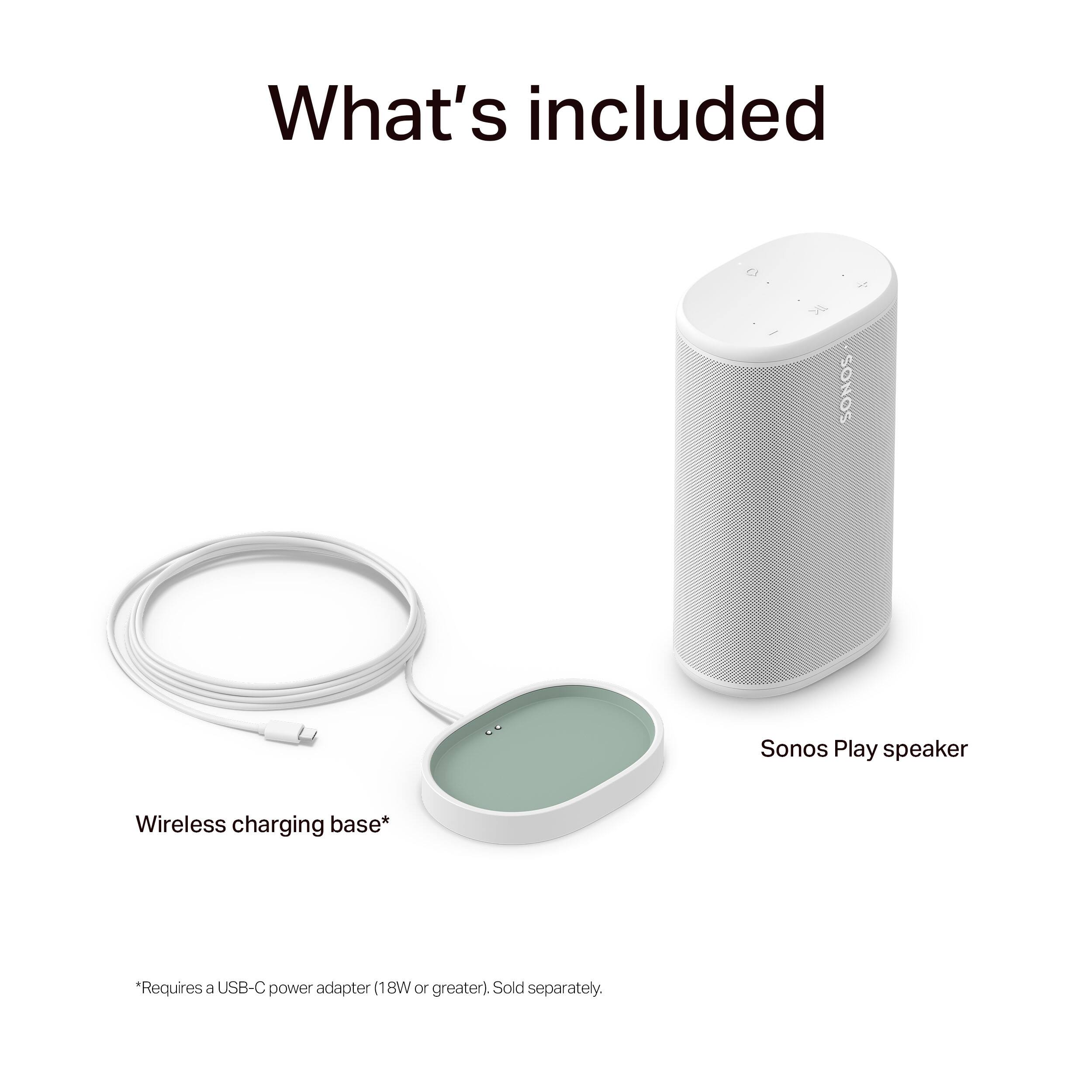 What's included

- SONOS Sonos Play speaker
- Wireless charging base* *Requires a USB-C power adapter (18W or greater). Sold separately.