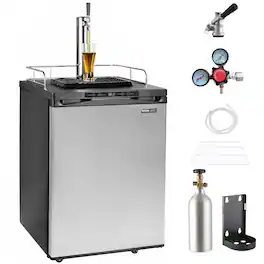 VEVOR - Beer Kegerator, Single Tap Draft Beer Dispenser, Full Size Keg Refrigerator With Shelf, CO2 Tank(No Gas), Drip Tray - Black,Grey