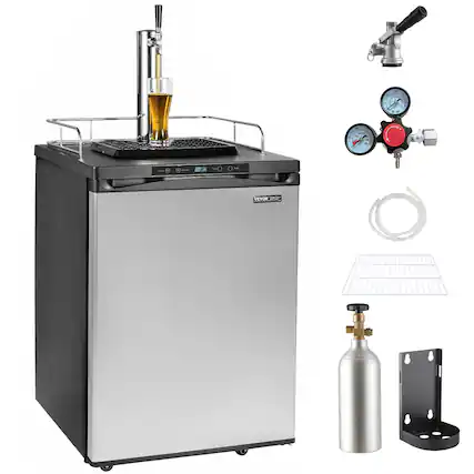 Front. VEVOR - Beer Kegerator, Single Tap Draft Beer Dispenser, Full Size Keg Refrigerator With Shelf, CO2 Tank(No Gas), Drip Tray - Black,Grey.
