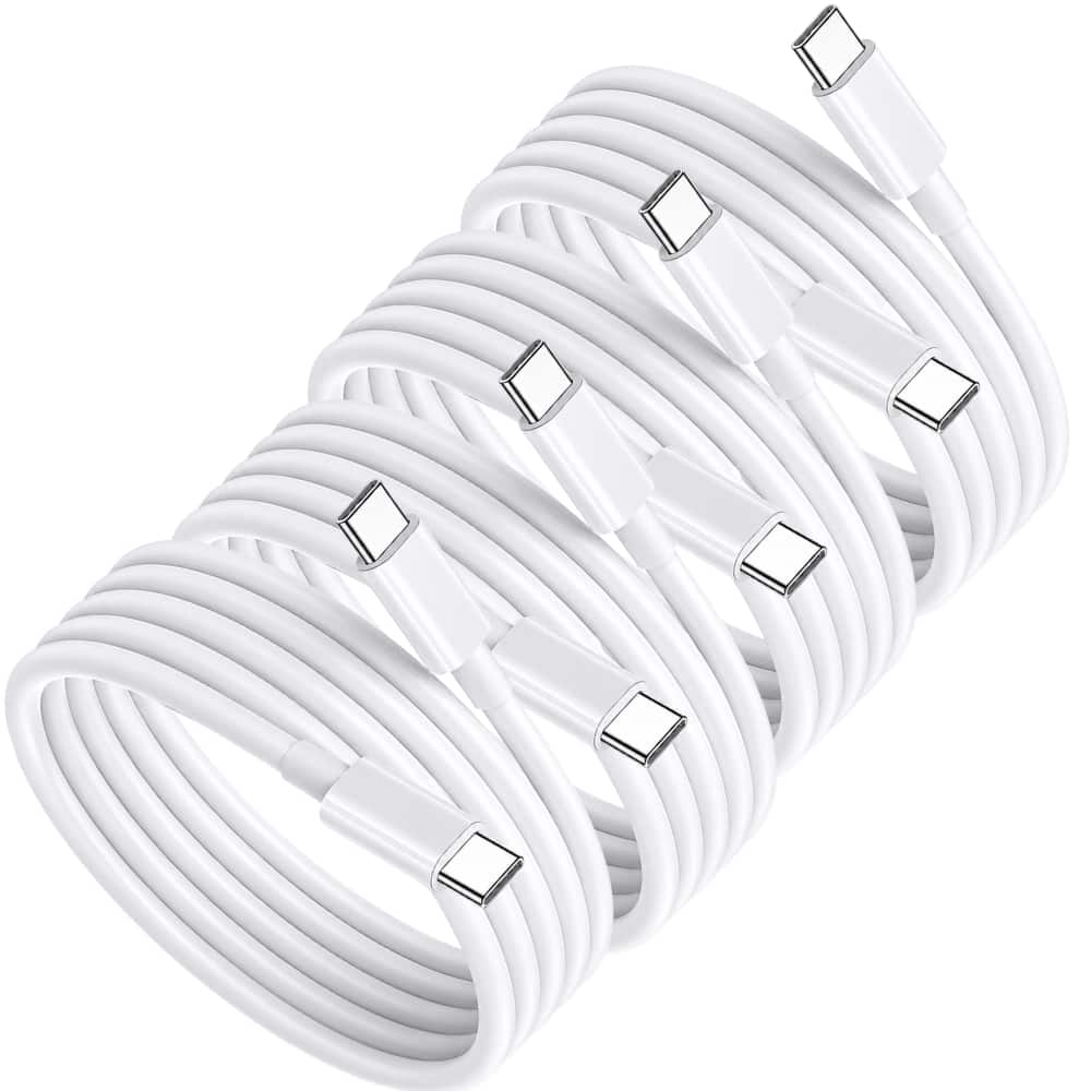 Qixxronics - USB-C to USB-C Cable [4-Pack 6FT], Charging for iPhone 16 15 17, Galaxy S25, S24, Pixel 10 9, iPad Pro, Nintendo Switch - White
