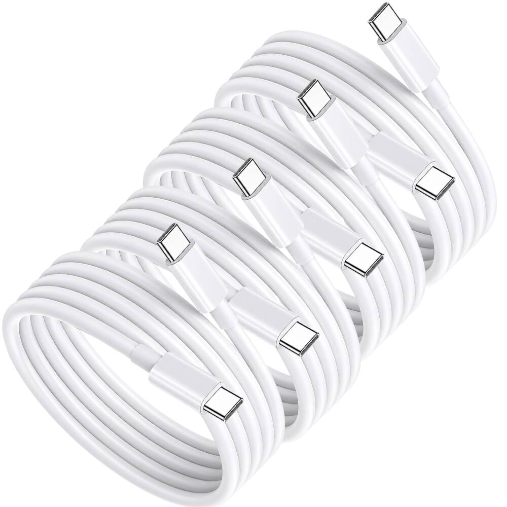 Alt View 4. Qixxronics - USB-C to USB-C Cable 4-Pack 6FT, USB Type-C Charging & Data Transfer Charger Cable Cord - White.