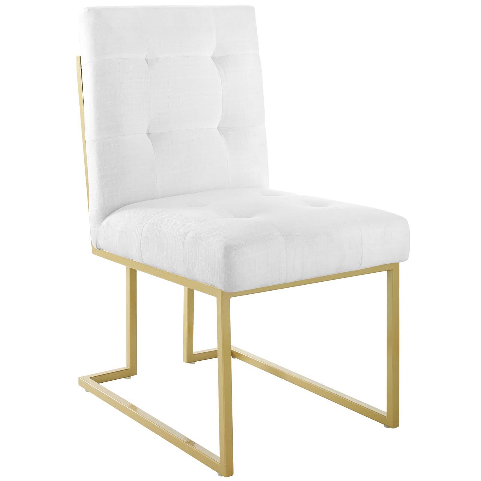 Angle. Modway - Privy Gold Stainless Steel Upholstered Fabric Dining Accent Chair by Modway - Gold White.