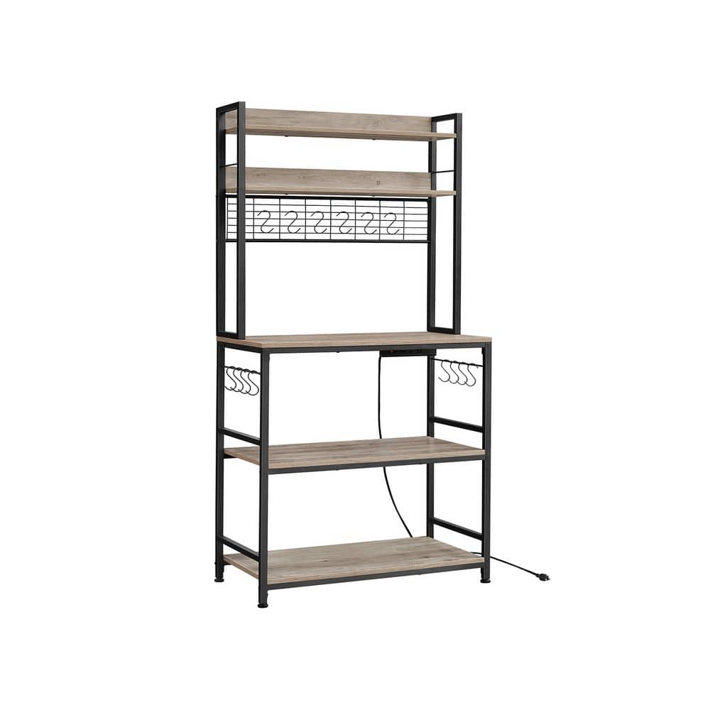 Songmics Home - Multi-Function Hutch Bakers Rack with Power Outlet - Greige