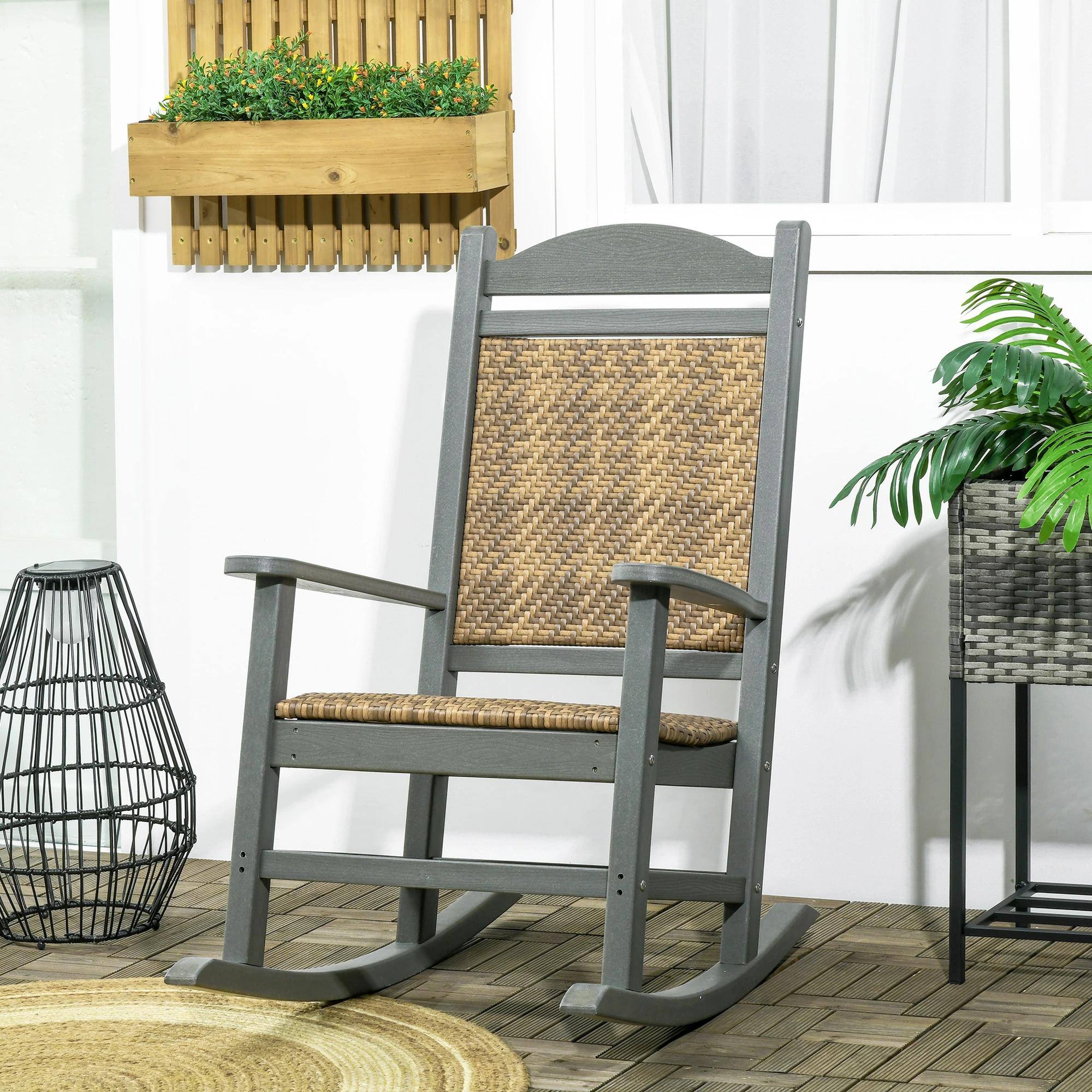Alt View 7. Resenkos - Resenkos Wicker Rocker, Comfortable Padded Seat, Ventilated Back, Durable HDPE Frame, PE Rattan, Dark Gray - Dark Gray.