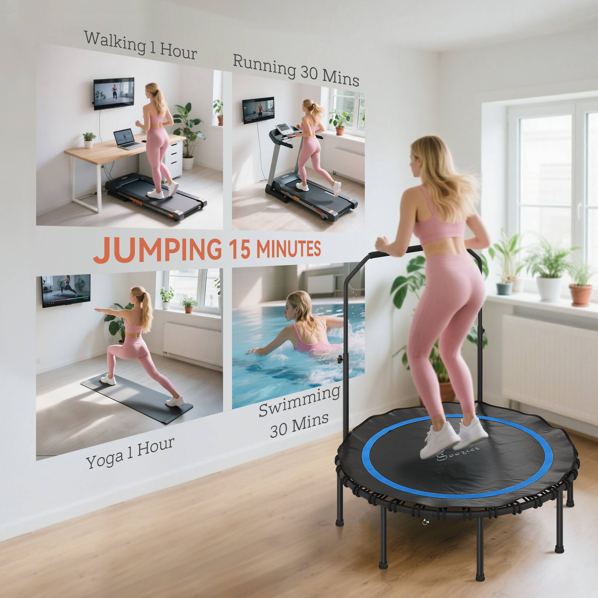 Walking 1 Hour  
Running 30 Mins  
JUMPING 15 MINUTES  
Yoga 1 Hour  
Swimming 30 Mins