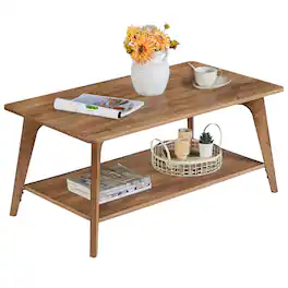 Songmics Home - Coffee Table, 2-Tier Living Room Table with Storage, Center Table with Rounded Corners, 21.7 x 39.4 x 17.7 Inches - Honey Brown