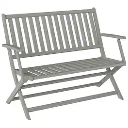 Outsunny - Wood Outdoor Bench, 2-Person Foldable Patio Acacia Wood Garden Bench with Backrest and Armrests for Garden, Porch - Gray