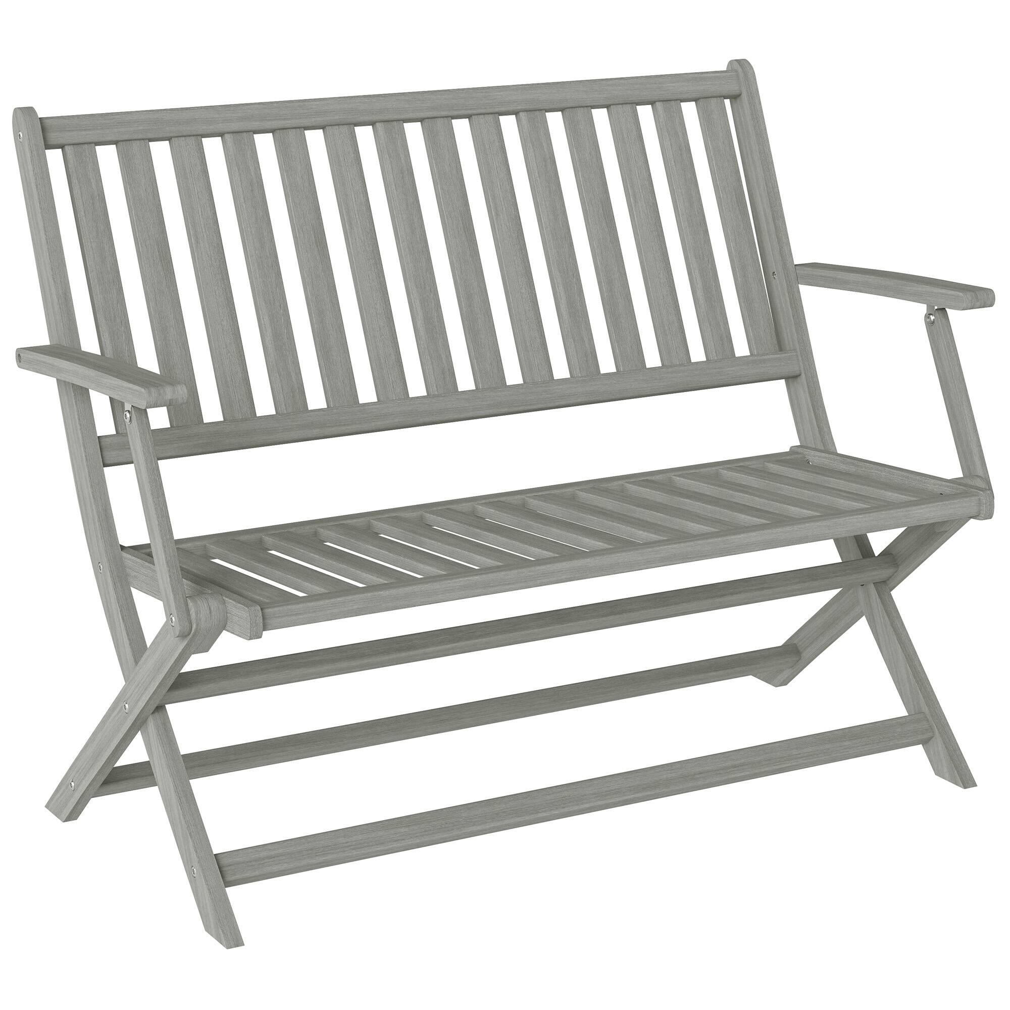Front. Outsunny - Wood Outdoor Bench, 2-Person Foldable Patio Acacia Wood Garden Bench with Backrest and Armrests for Garden, Porch - Gray.