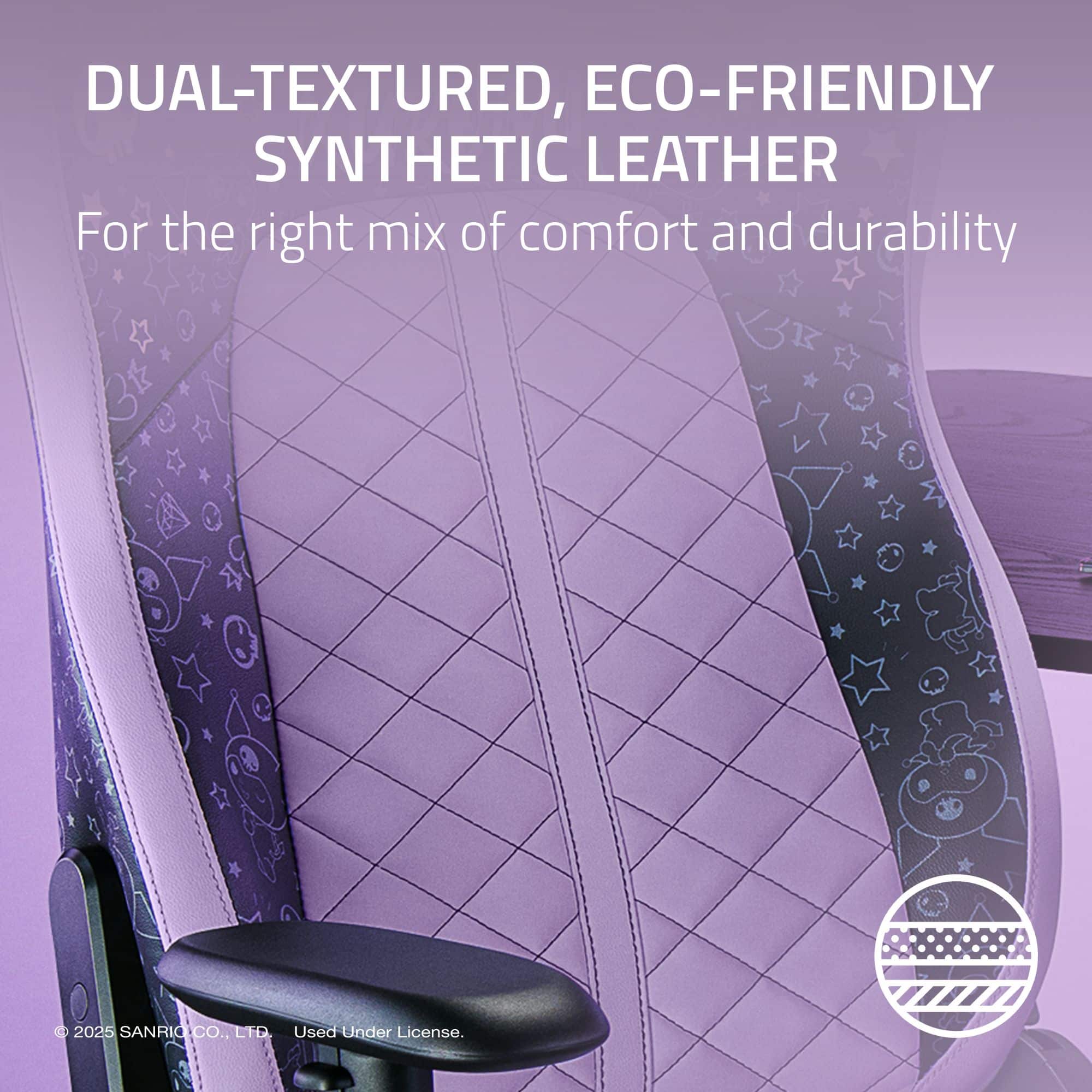 DUAL-TEXTURED, ECO-FRIENDLY SYNTHETIC LEATHER For the right mix of comfort and durability 00 2025 SANRIO CO., LTD. Used Under License.