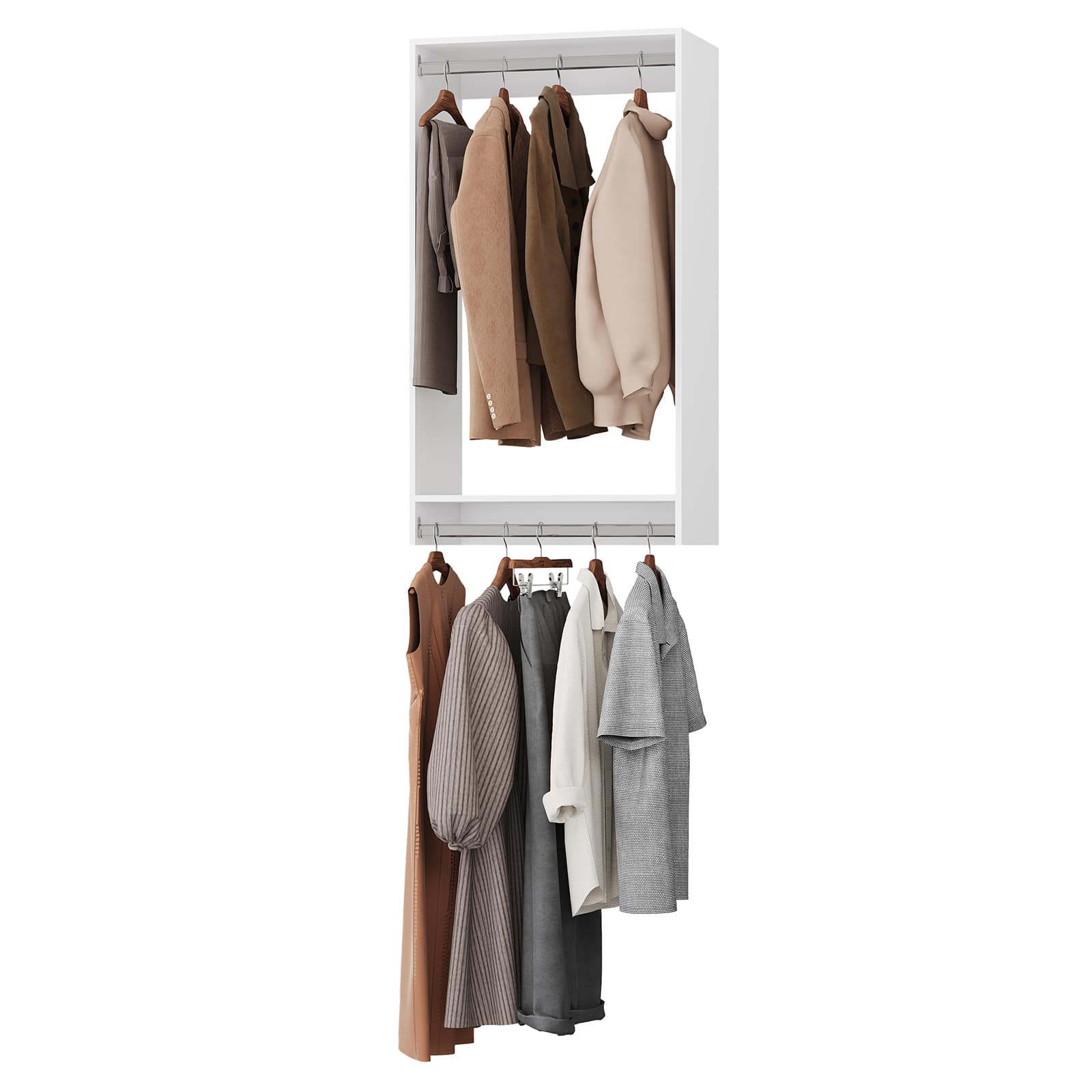 Roomtec - 19.5 in White Double Hanging Closet Unit-Customizable Wall Mounted Modular Closet System for Bedroom Closet - White