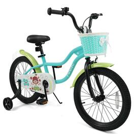 Costway - 18" Kids Bicycle, Toddler Balance Bike with Training Wheels Handbrake Coaster Brake - Green