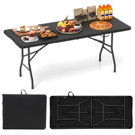 Costway - 6 ft Portable Folding Table with HDPE Tabletop Safe Lock Mechanism Carrying Handle - Black