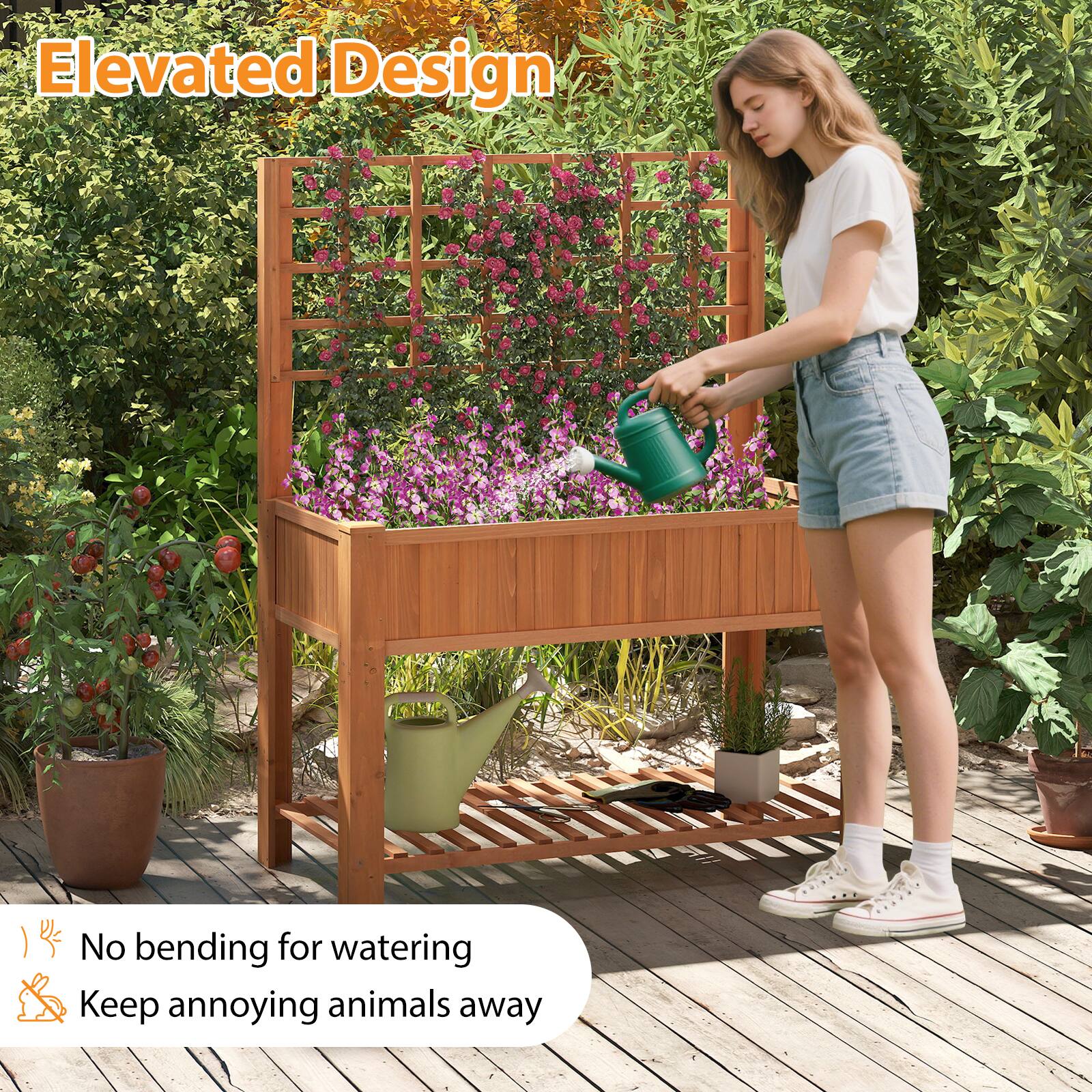 Elevated Design

No bending for watering  
Keep annoying animals away