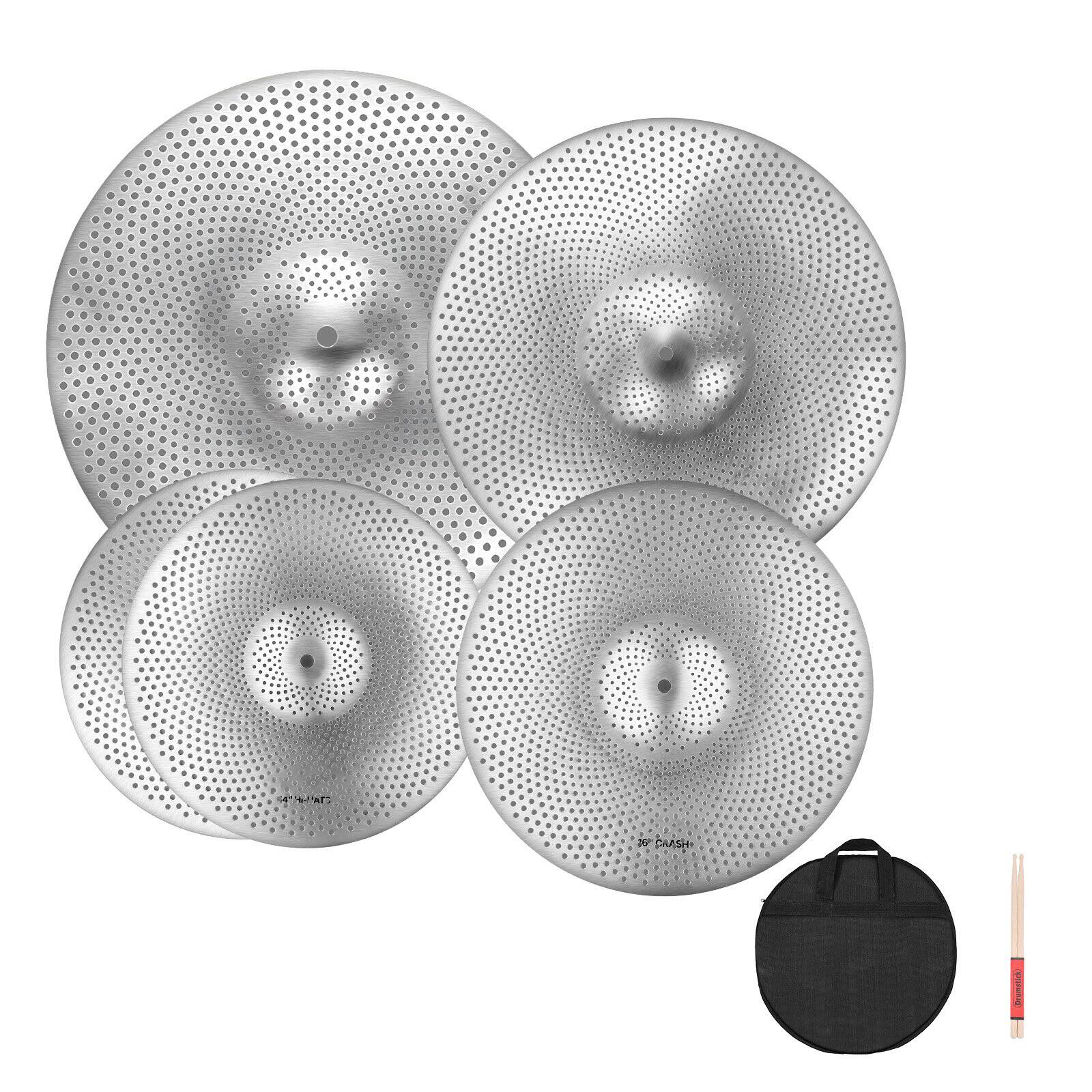 Front. Glintex - Low Volume Cymbal Pack, 4-Piece Quiet Alloy Cymbals for Drum Set with 14" Hi-Hats, 16" & 18" Crash, 20" Ride - Bright Silver.