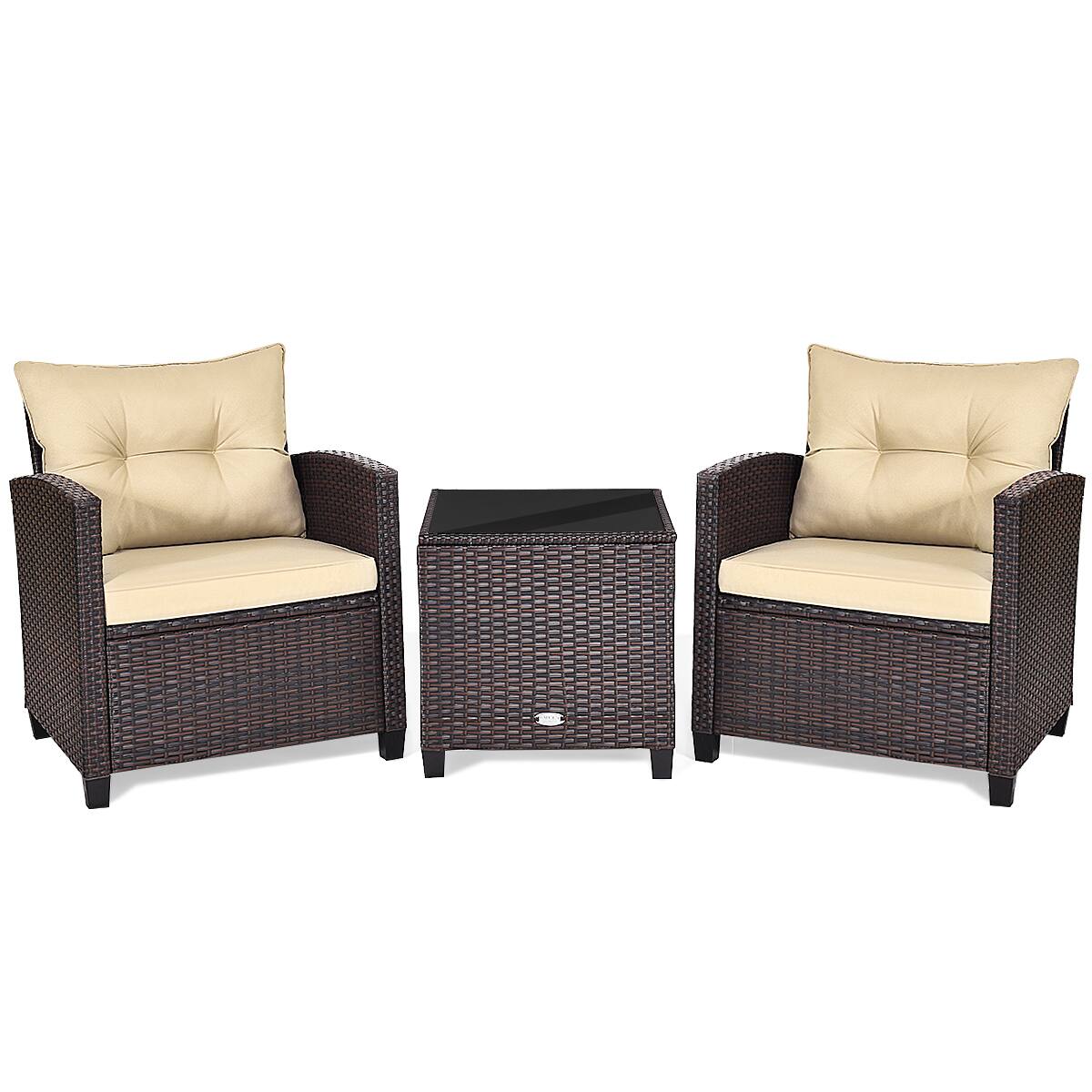 Alt View 1. Gymax - Gymax 3PCS Outdoor Patio Rattan Conversation Set w/ Cushion Coffee Table - Mix Brown.
