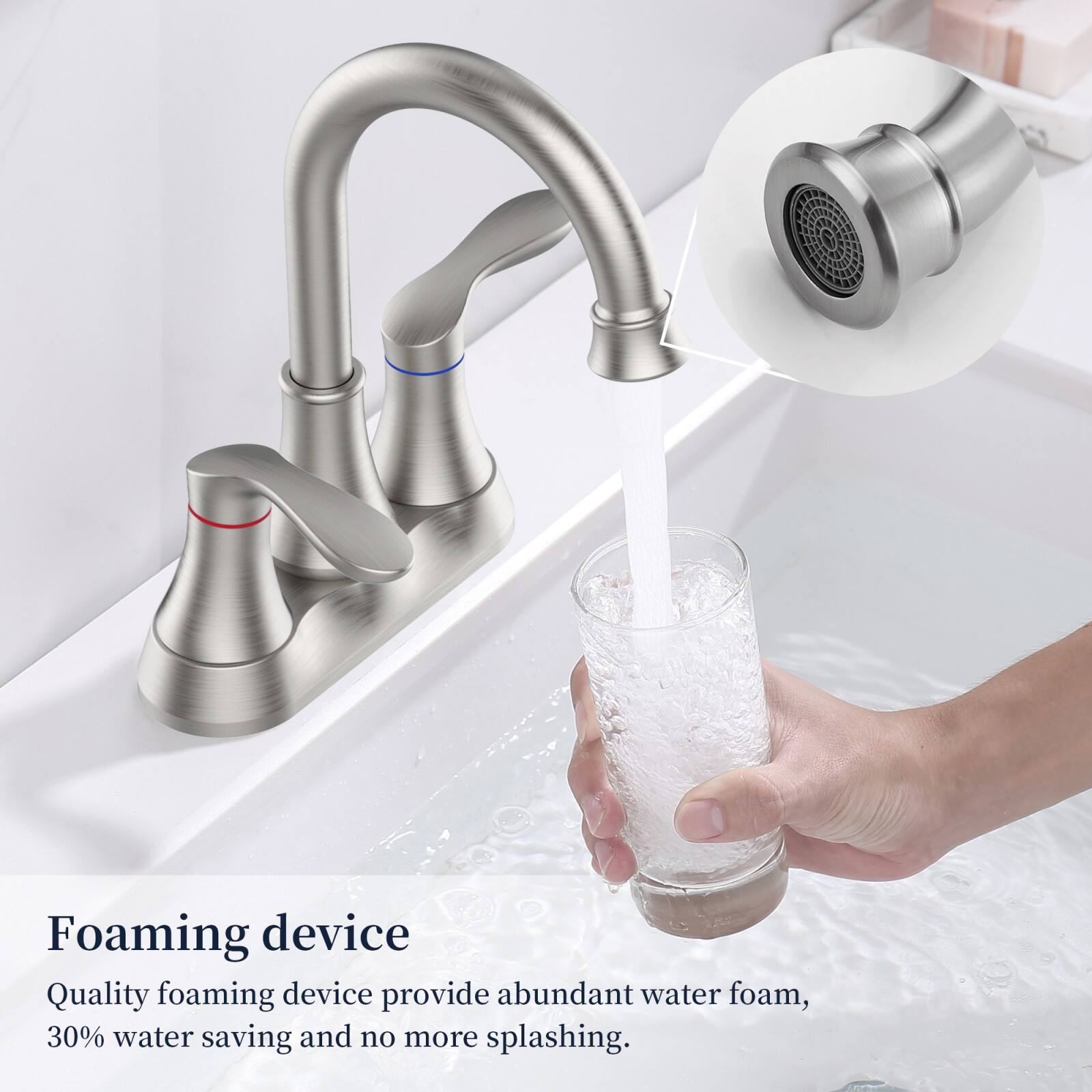 Foaming device

Quality foaming device provides abundant water foam, 30% water saving and no more splashing.