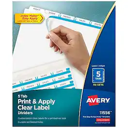 Avery - Index Maker Paper Dividers with Print & Apply Label Sheets, 5 Tabs, 50 Sets/Pack - White