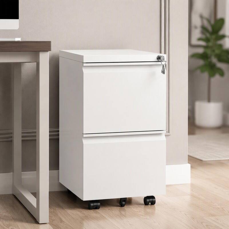 Front. RYHNUYNE - 2 Drawer Metal  Mobile File Cabinet Rolling File Cabinet with Lock for   Home Office.