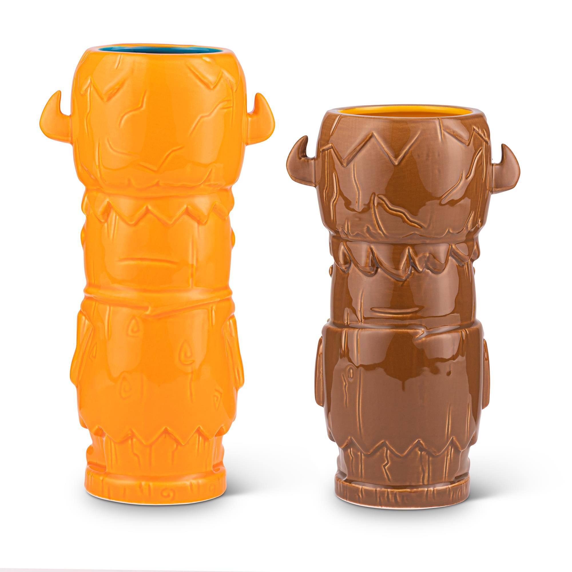 Alt View 1. ThinkGeek - Geeki Tikis The Flintstones Mug Set | Fred & Barney Tiki Mugs | Holds 28 Ounces - Orange.