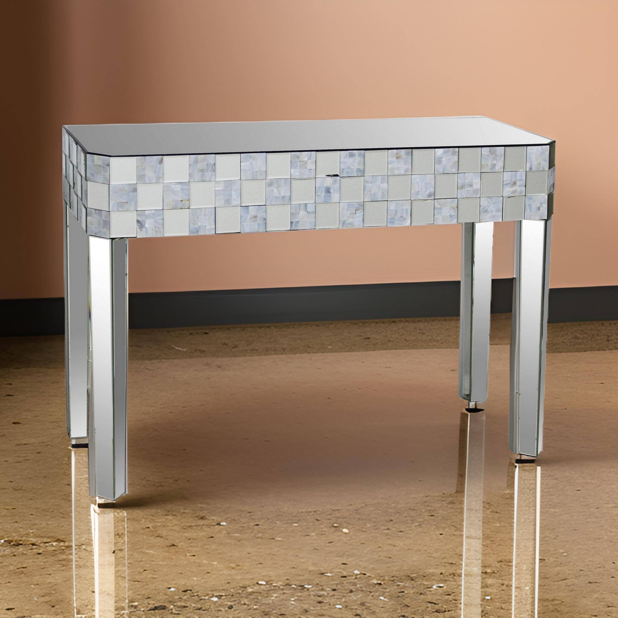 Alt View 5. Manhattan Lane - Frosted Chequered Pattern Console Table In Rectangular Shape, Clear - Clear.